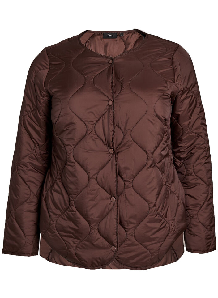 Veste matelass&eacute;e avec boutons-pression et col rond, Marron, Packshot image number 0