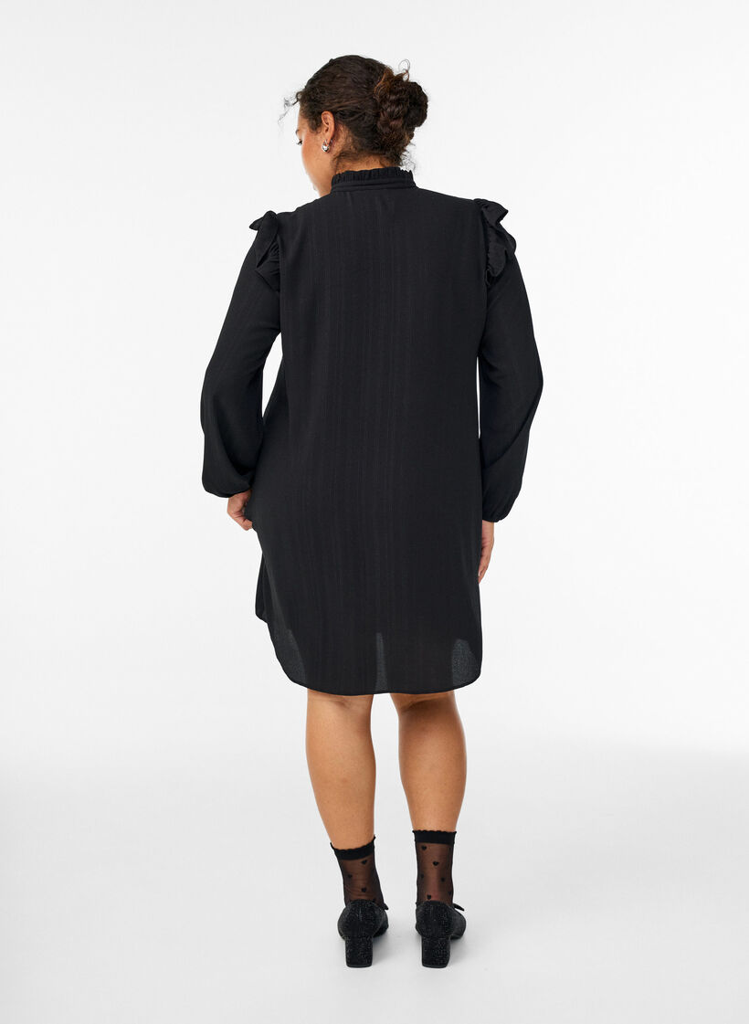 Robe courte &agrave; volants et paillettes, Noir, Model image number 2
