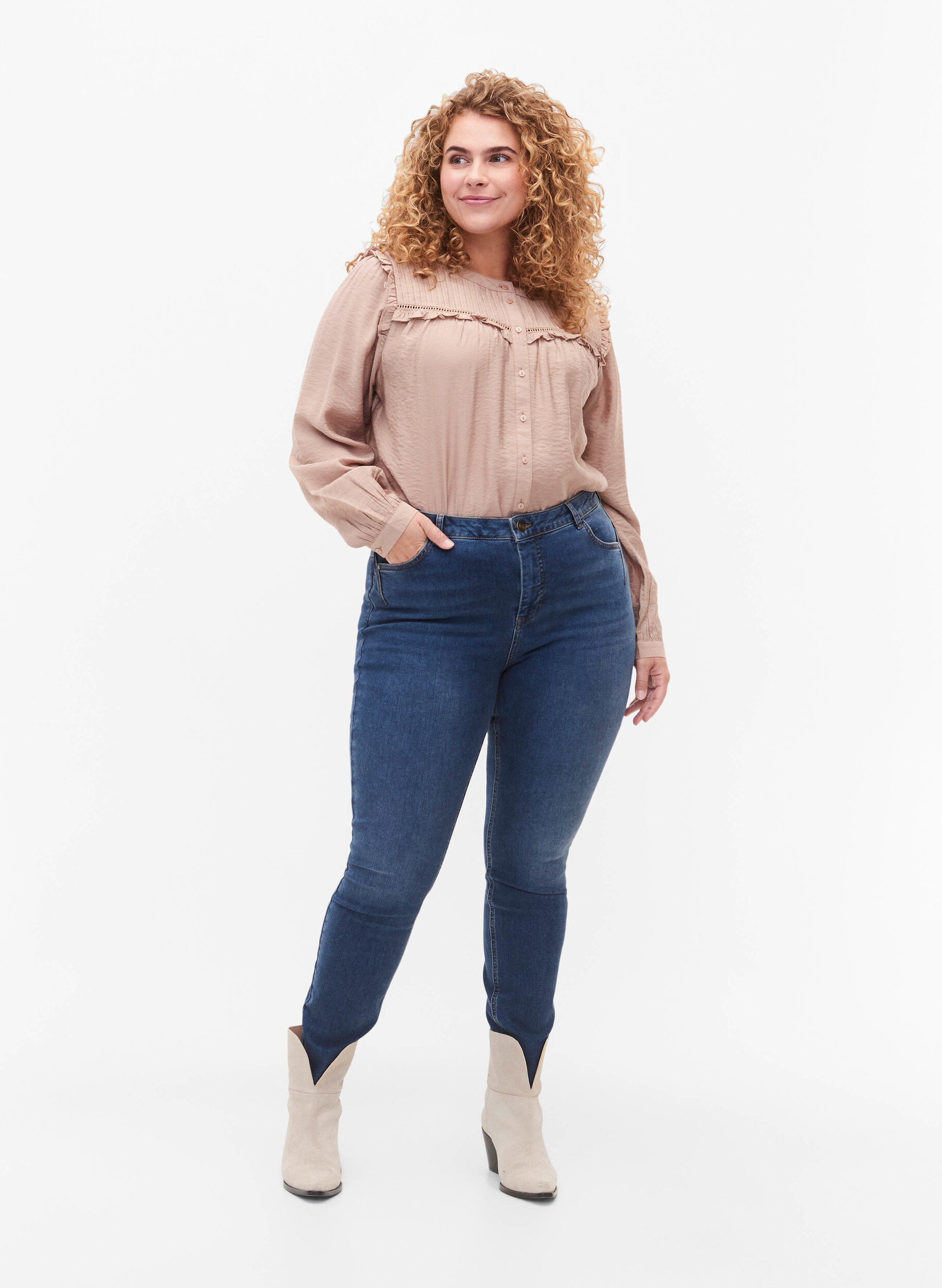 Zizzi Jeans Amy super mince avec taille haute, Blue denim, Model image number 0