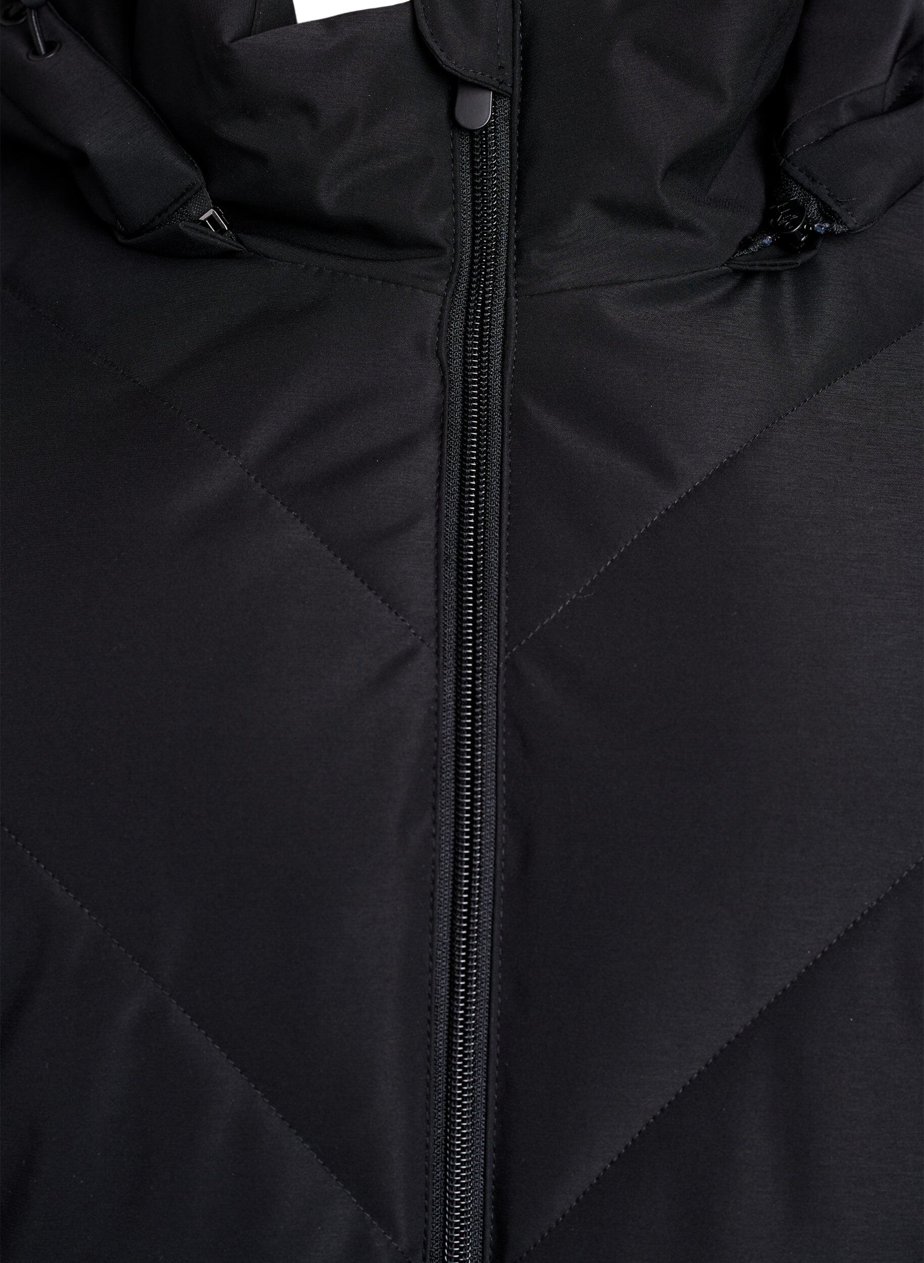 Zizzi Long manteau d'hiver &agrave; fermeture &agrave; attaches et col en fausse fourrure, Noir, Packshot image number 2