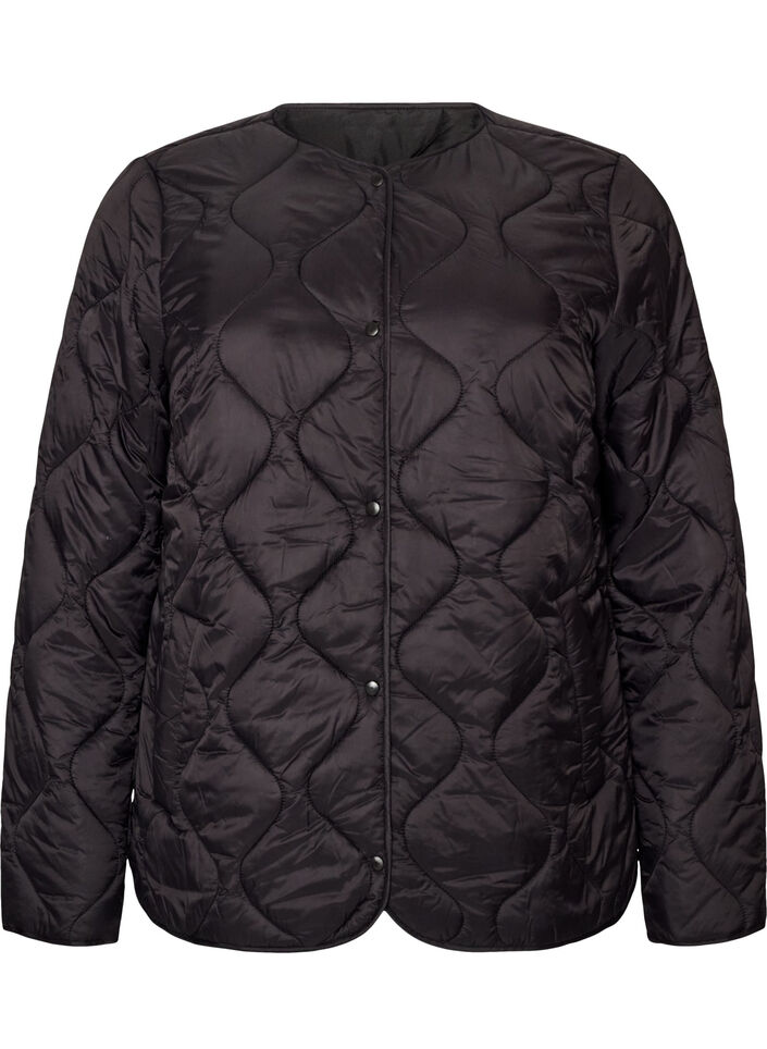 Veste matelass&eacute;e avec boutons-pression et col rond, Noir, Packshot image number 0