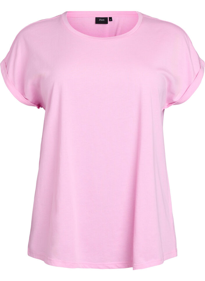 T-shirt &agrave; manches courtes en coton m&eacute;lang&eacute;, Rose, Packshot image number 0