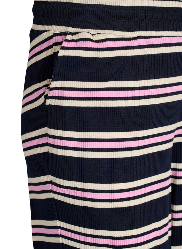 Gestreifte Pyjamahose mit weitem Bein, Blau, Packshot image number 2