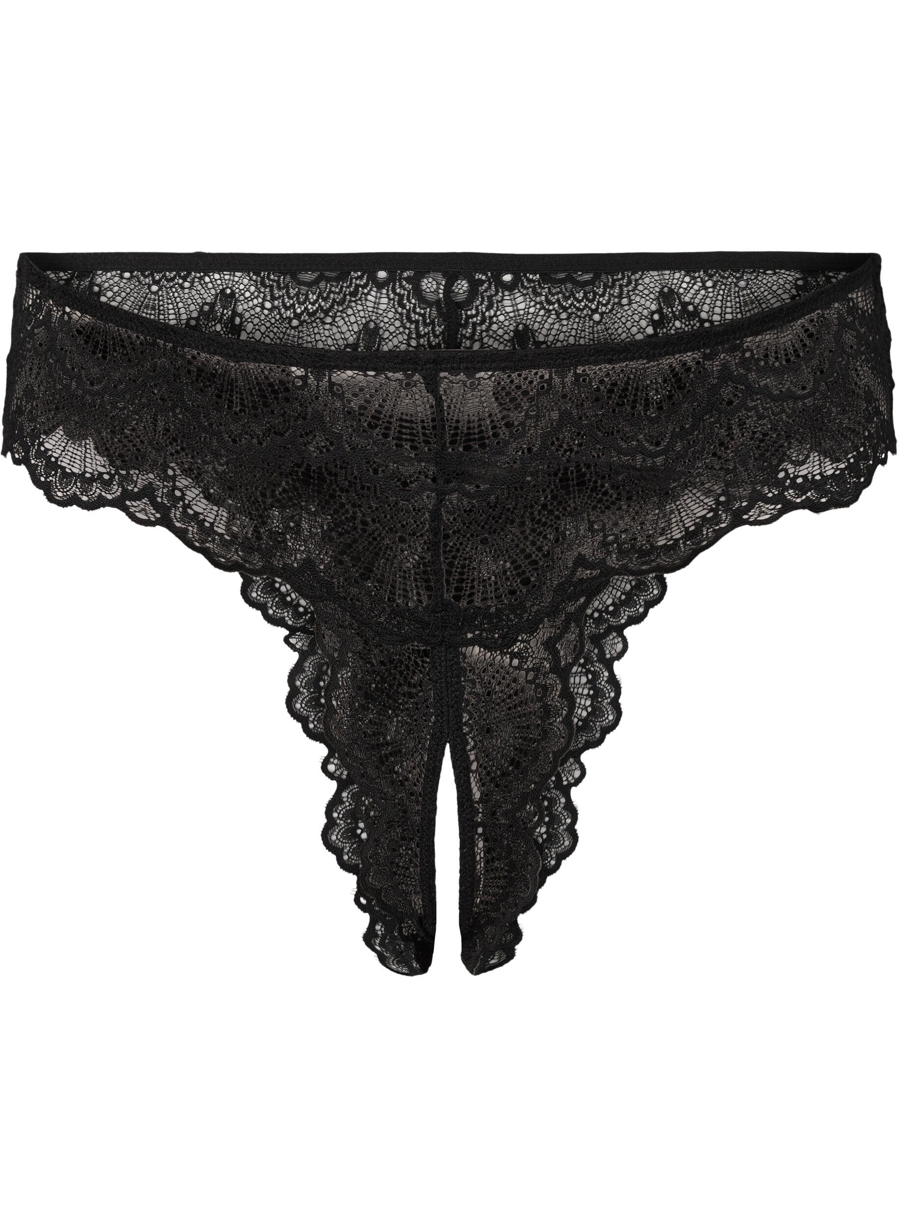 Zizzi Po-freier Spitzen-Tanga, Black, Packshot image number 0
