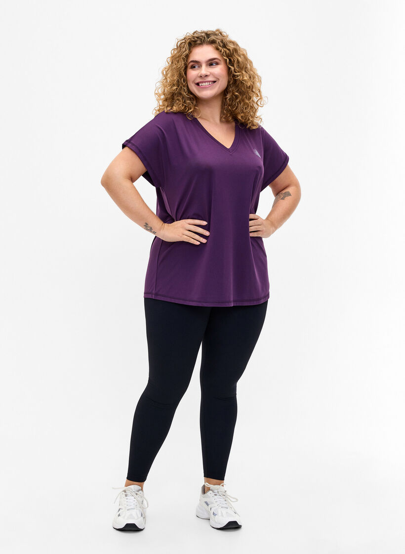 T-shirt de sport ample avec col en V, Purple Pennant, Model image number 2