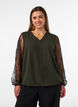 Bluse mit &Auml;rmeln aus Spitze und Ballonform, Gr&uuml;n, Model image number 0