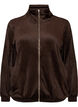 Cardigan en velours doux avec fermeture zipp&eacute;e et col montant, Marron, Packshot image number 0