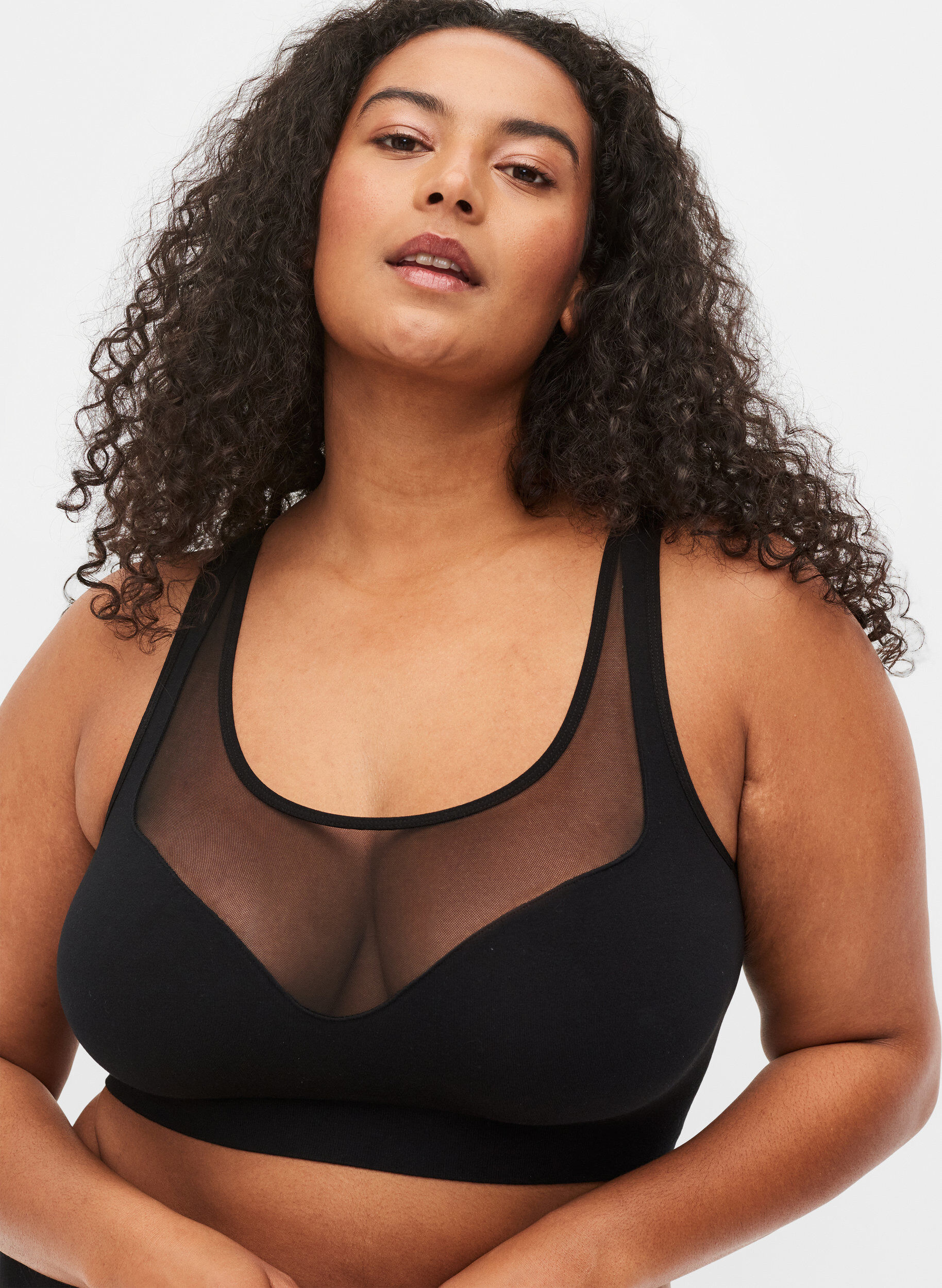 Zizzi Weicher BH mit Mesh, Black, Model image number 2