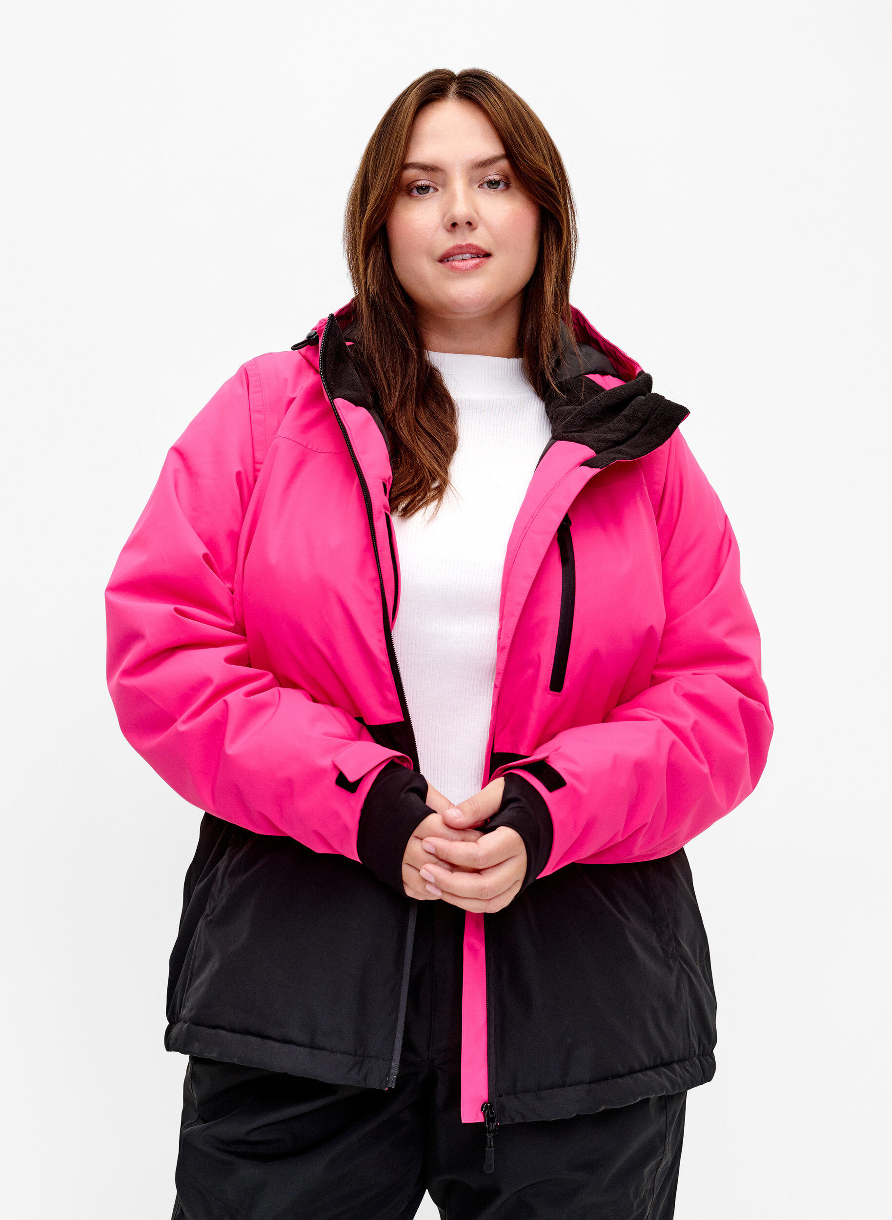 Zizzi Zweifarbige Skijacke mit Kapuze, Fuchsia Purple Comb, Model image number 0