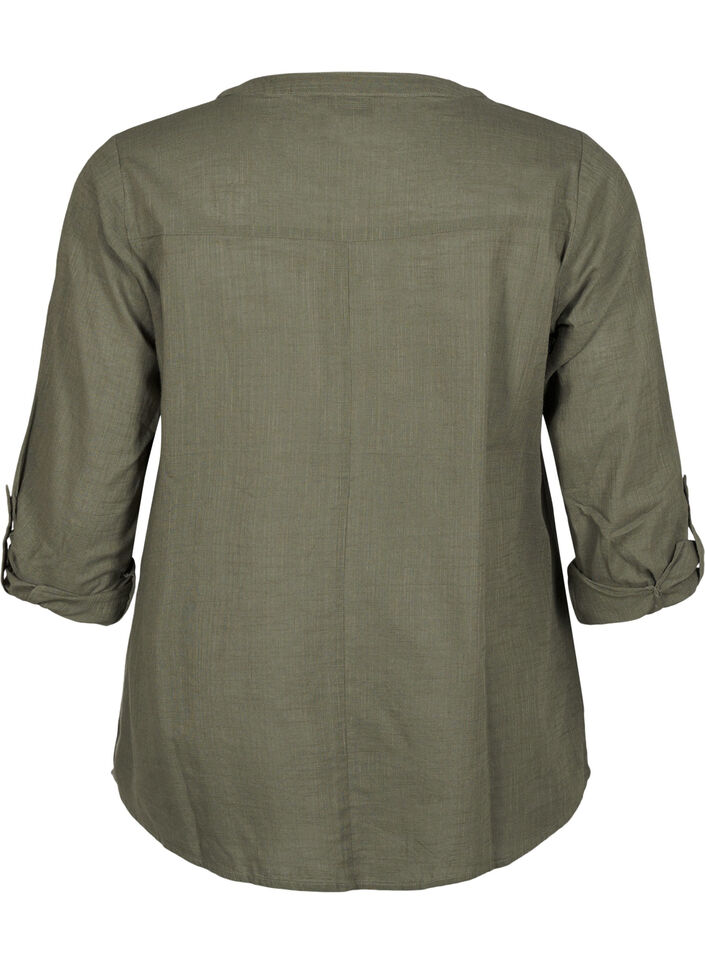 Baumwollbluse mit V-Ausschnitt, Gr&uuml;n, Packshot image number 1