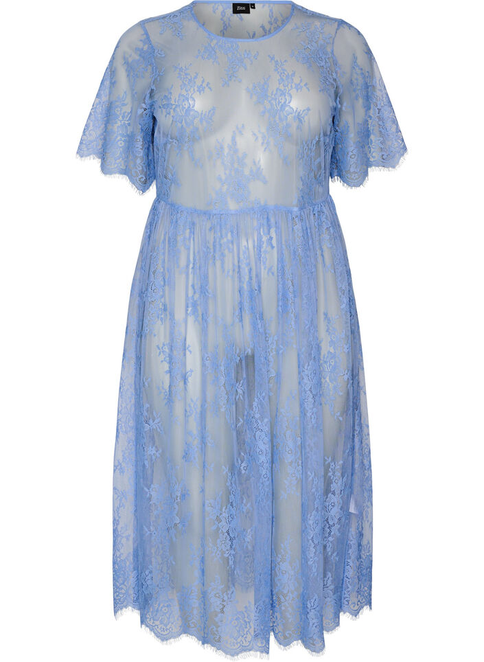 Robe mi-longue en dentelle transparente &agrave; manches courtes, Mauve, Packshot