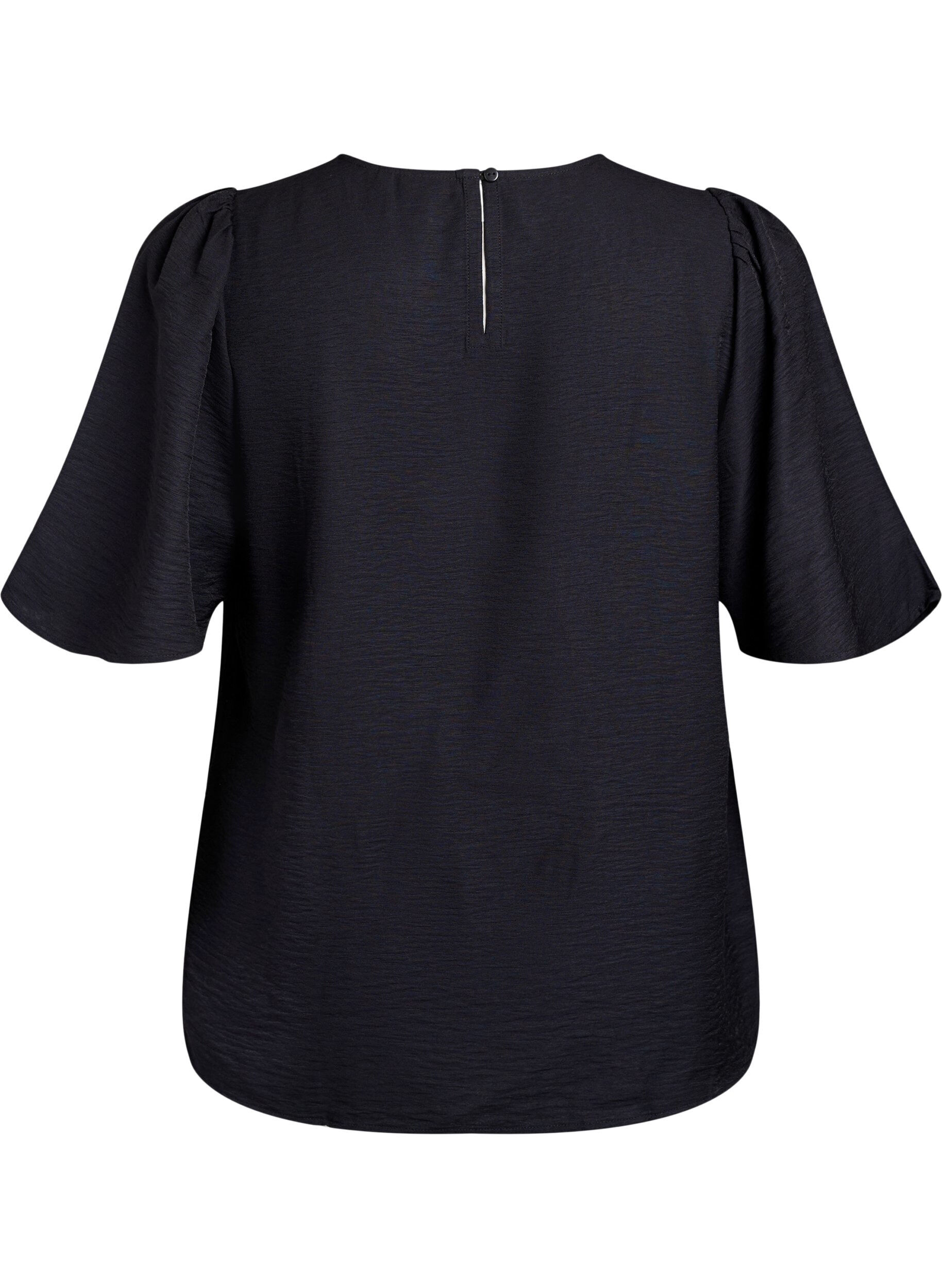 Zizzi Bluse mit kurzen, weiten &Auml;rmeln, Schwarz, Packshot image number 1