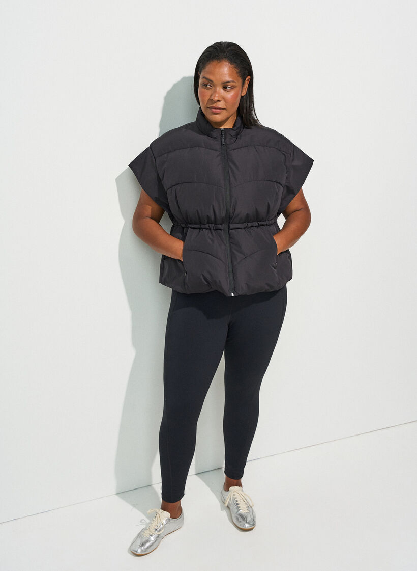 Doudoune sans manches avec taille ajustable, Noir, Model image number 1