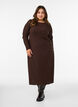 Robe midi avec une texture ondul&eacute;e et des manches longues, Marron, Model image number 0