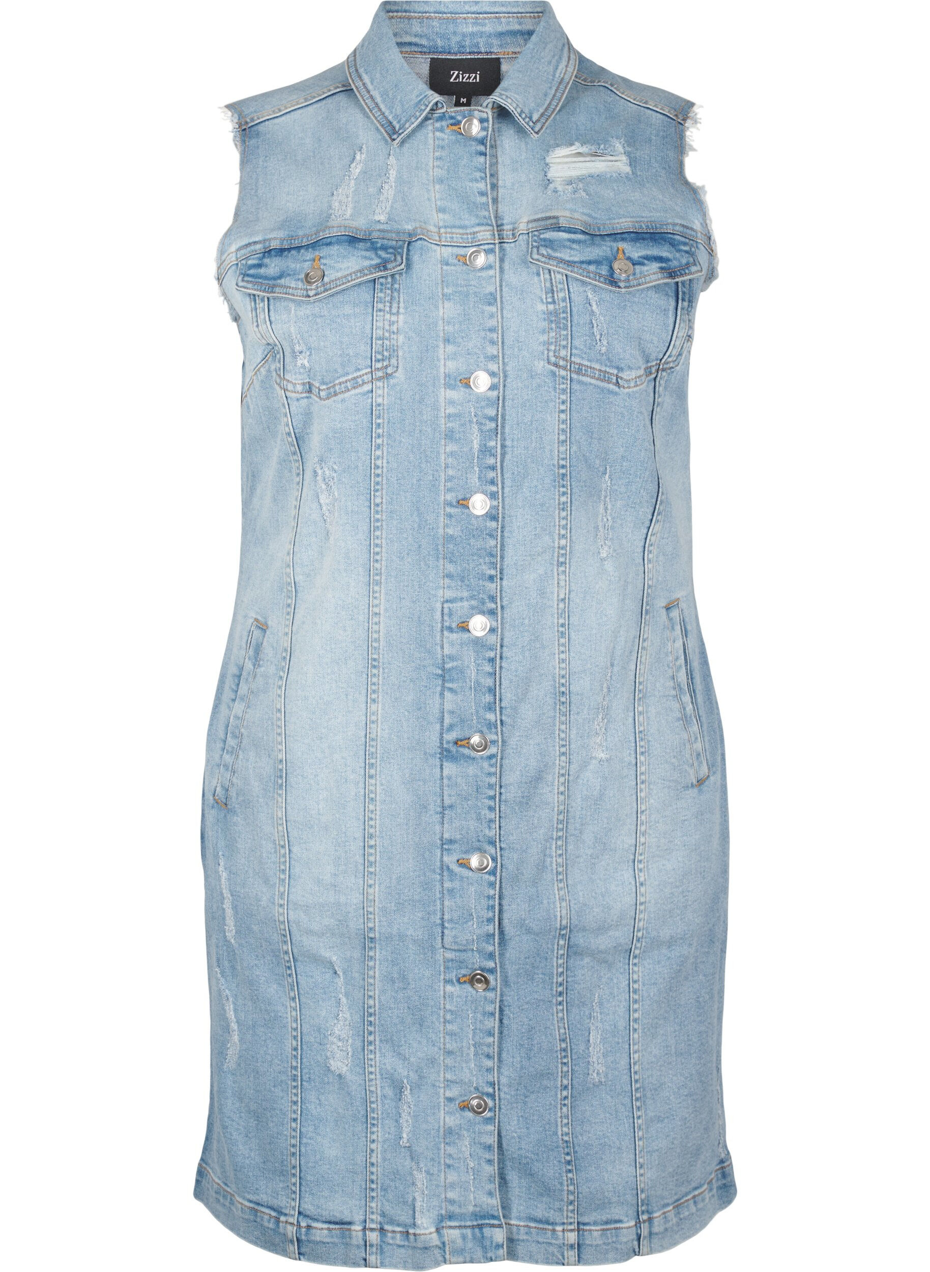 Zizzi Robe en jean sans manches avec d&eacute;tails &agrave; bords bruts, Light Blue Denim, Packshot image number 0