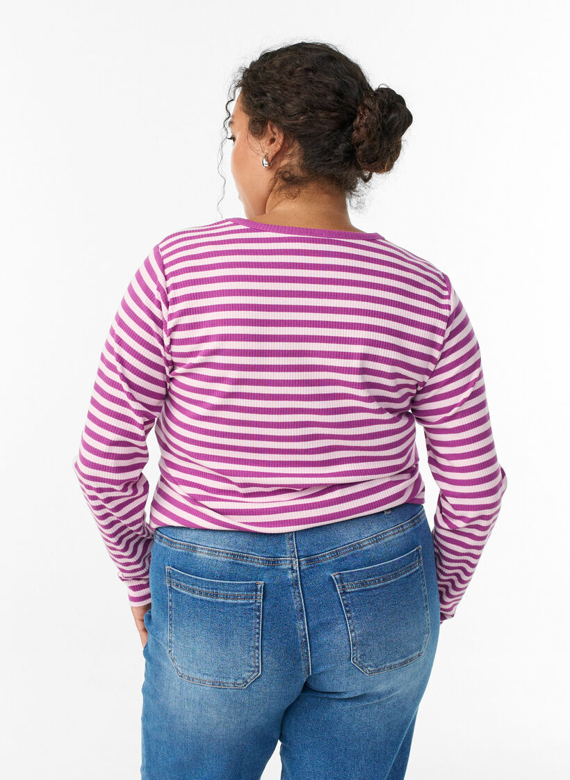 Gestreifte Bluse mit langen &Auml;rmeln, Lila, Model image number 2