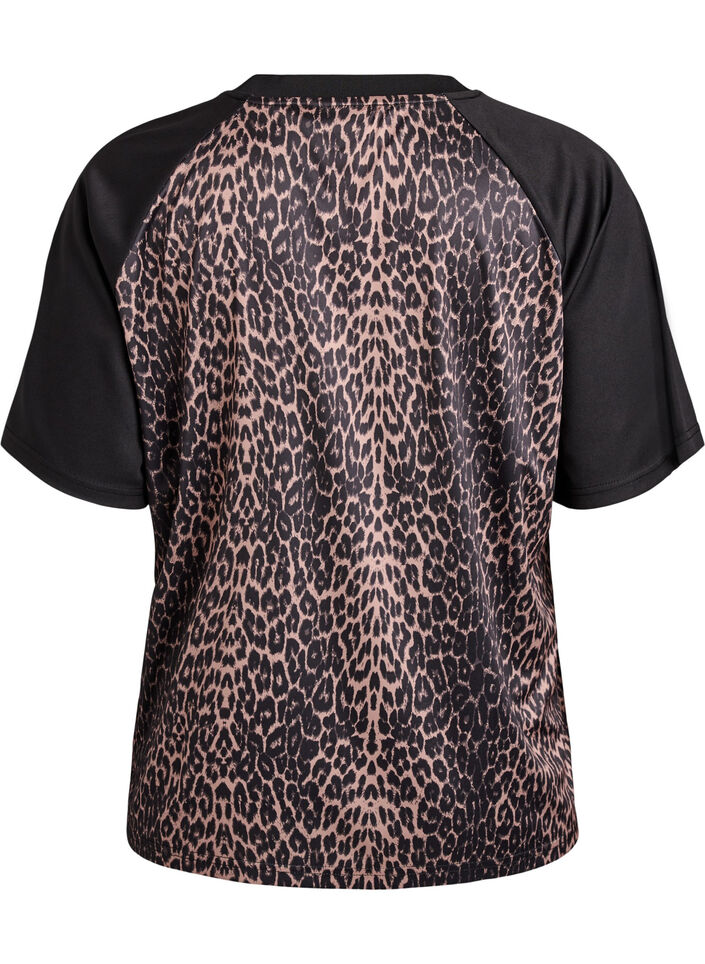 T-shirt de sport &agrave; imprim&eacute; l&eacute;opard et manches raglan, Camel, Packshot image number 1