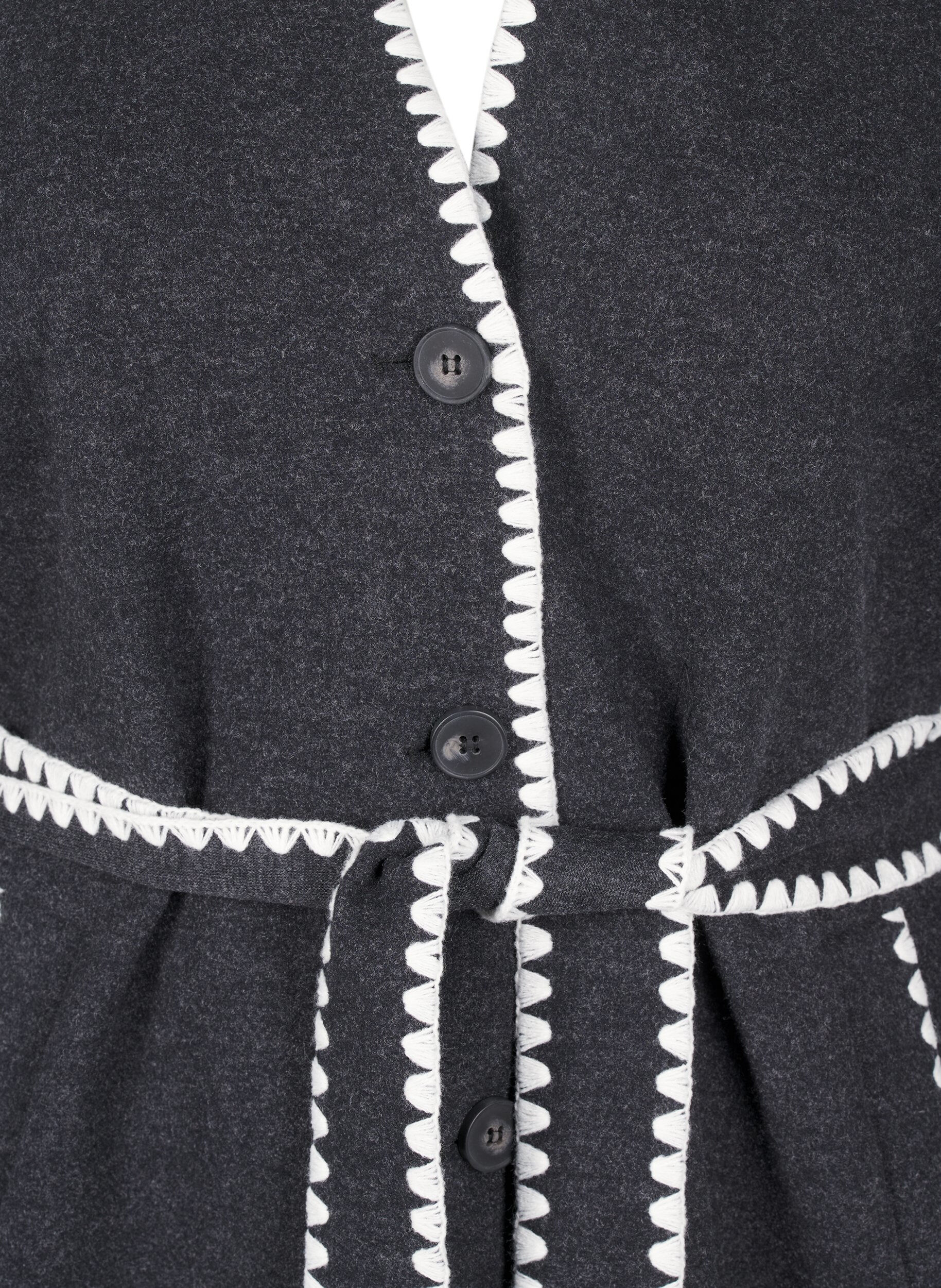 Zizzi Mantel mit kontrastfarbenen R&auml;ndern, Dark Grey Melange, Packshot image number 2