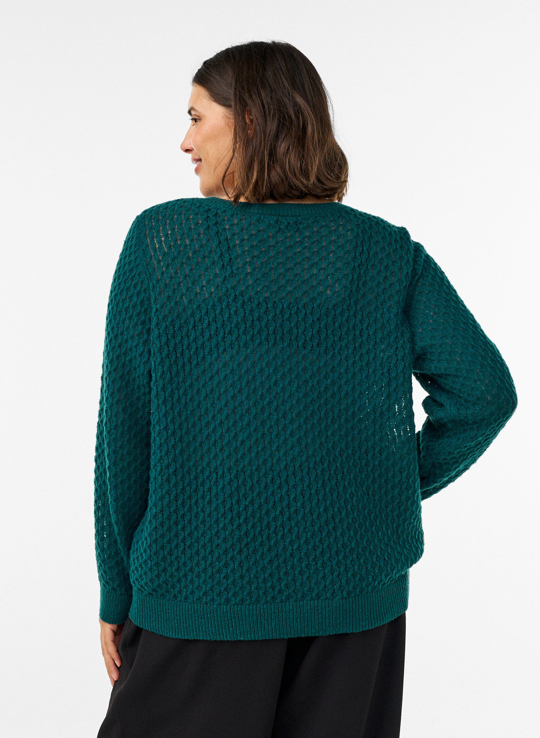 ZizziBlouse en maille avec motif ajour&eacute; textur&eacute;, Vert fonc&eacute;, Model image number 2