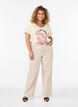 T-Shirt aus Baumwolle mit Frontprint und V-Ausschnitt, Beige, Model image number 1