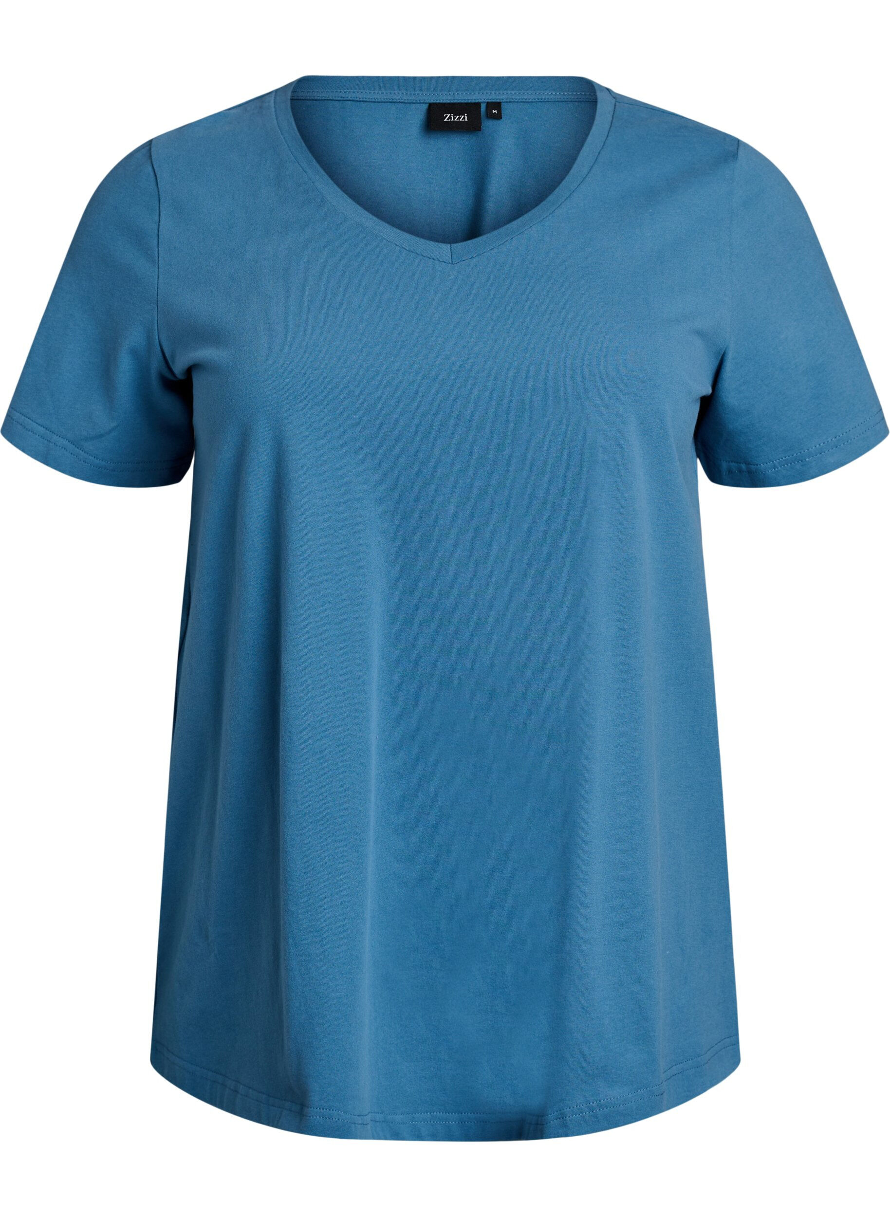Zizzi T-shirt Basic uni en coton, Gris bleut&eacute;, Packshot image number 0