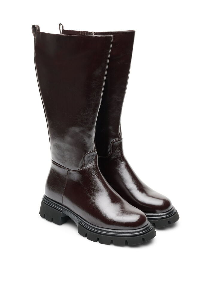 Botte haute &agrave; l'aspect l&eacute;g&egrave;rement craquel&eacute;, Marron, Packshot