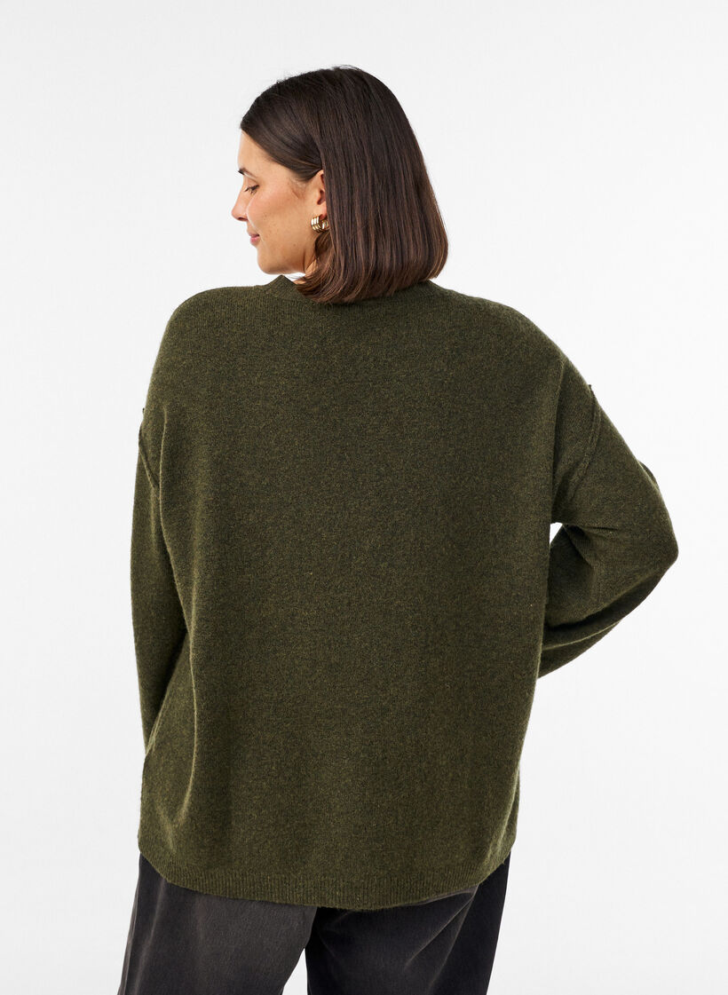 Lockerer Strickpullover mit Kontrastn&auml;hten, Gr&uuml;n, Model image number 2