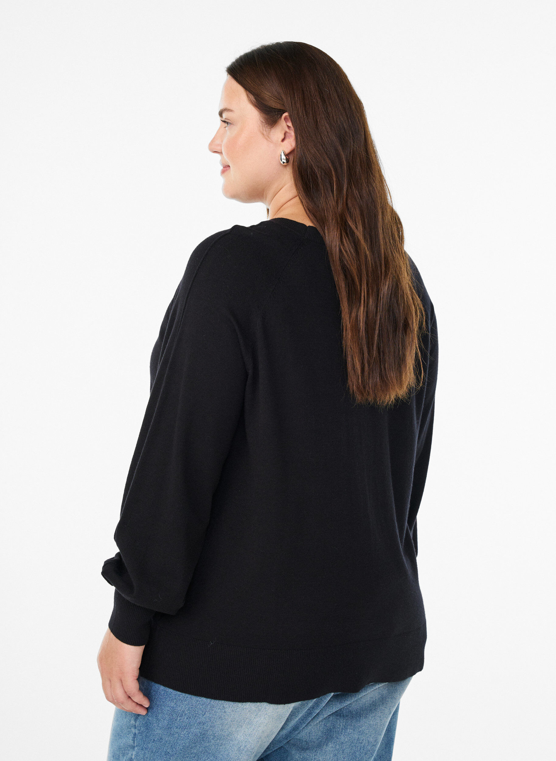 Zizzi Blouse en maille avec couture centrale et manches raglan, Noir, Model image number 2