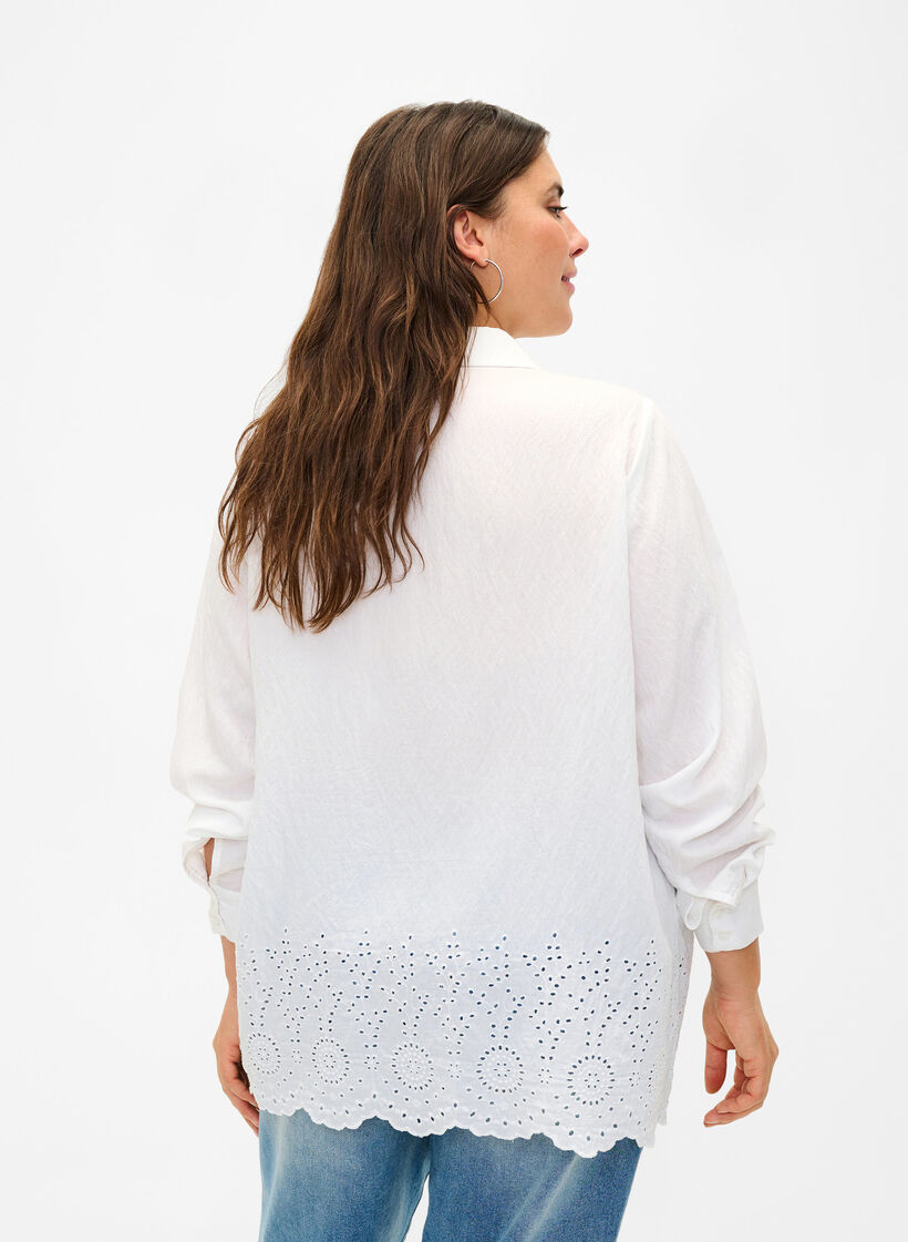 Chemise en viscose avec broderie anglaise, Bright White, Model image number 1