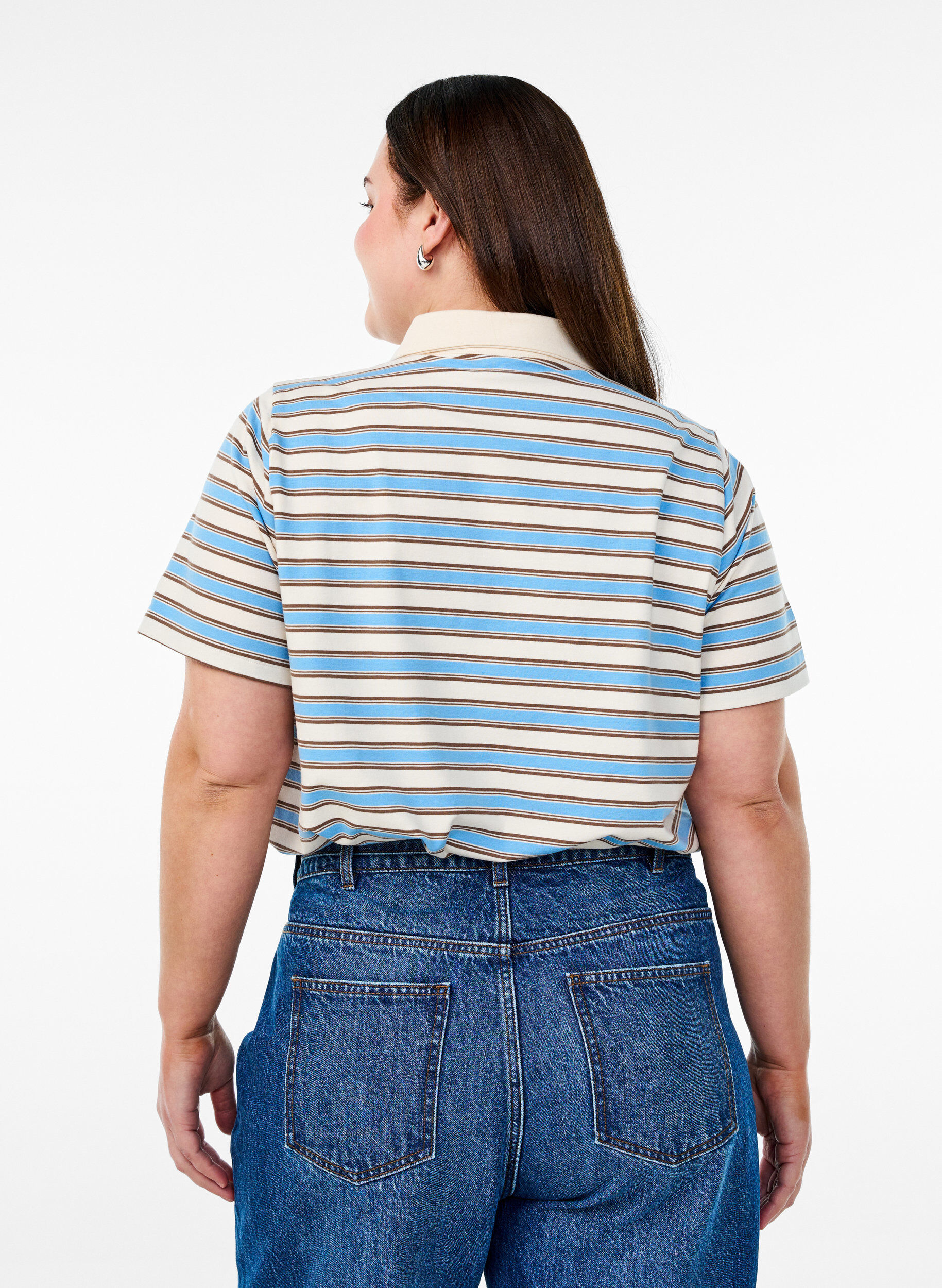 Zizzi Poloshirt mit Streifen und kurzen &Auml;rmeln, Blau, Model image number 2