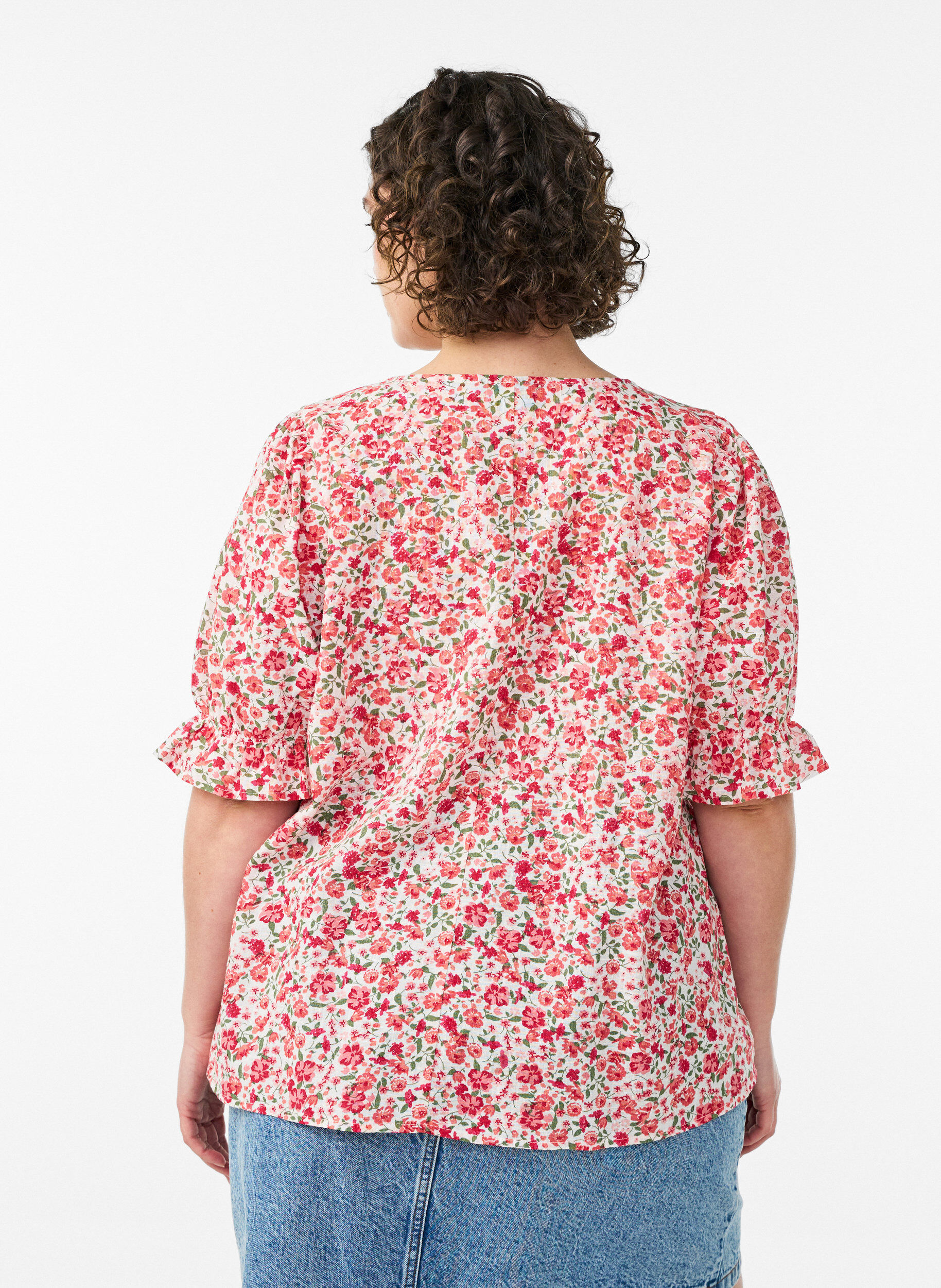 ZizziBaumwollbluse mit eckigem Ausschnitt, Rot, Model image number 2