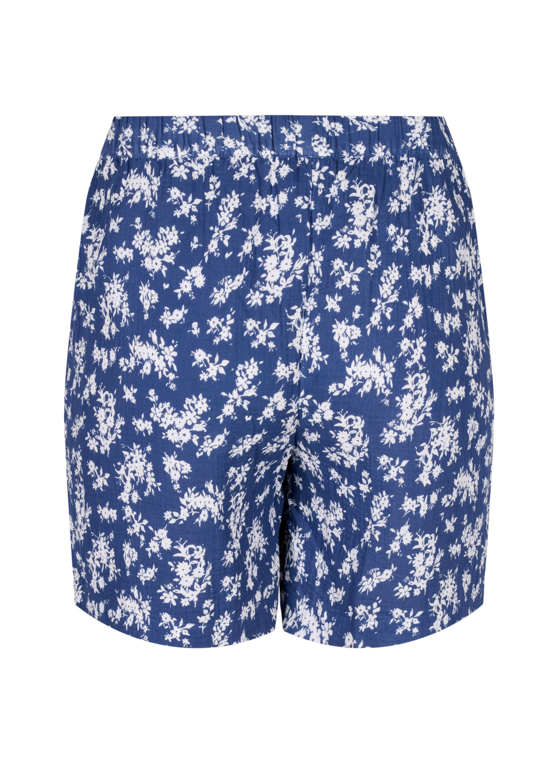 Zizzi Florale Pyjamashorts aus Baumwolle, V. Indigo Flower AOP, Packshot image number 1