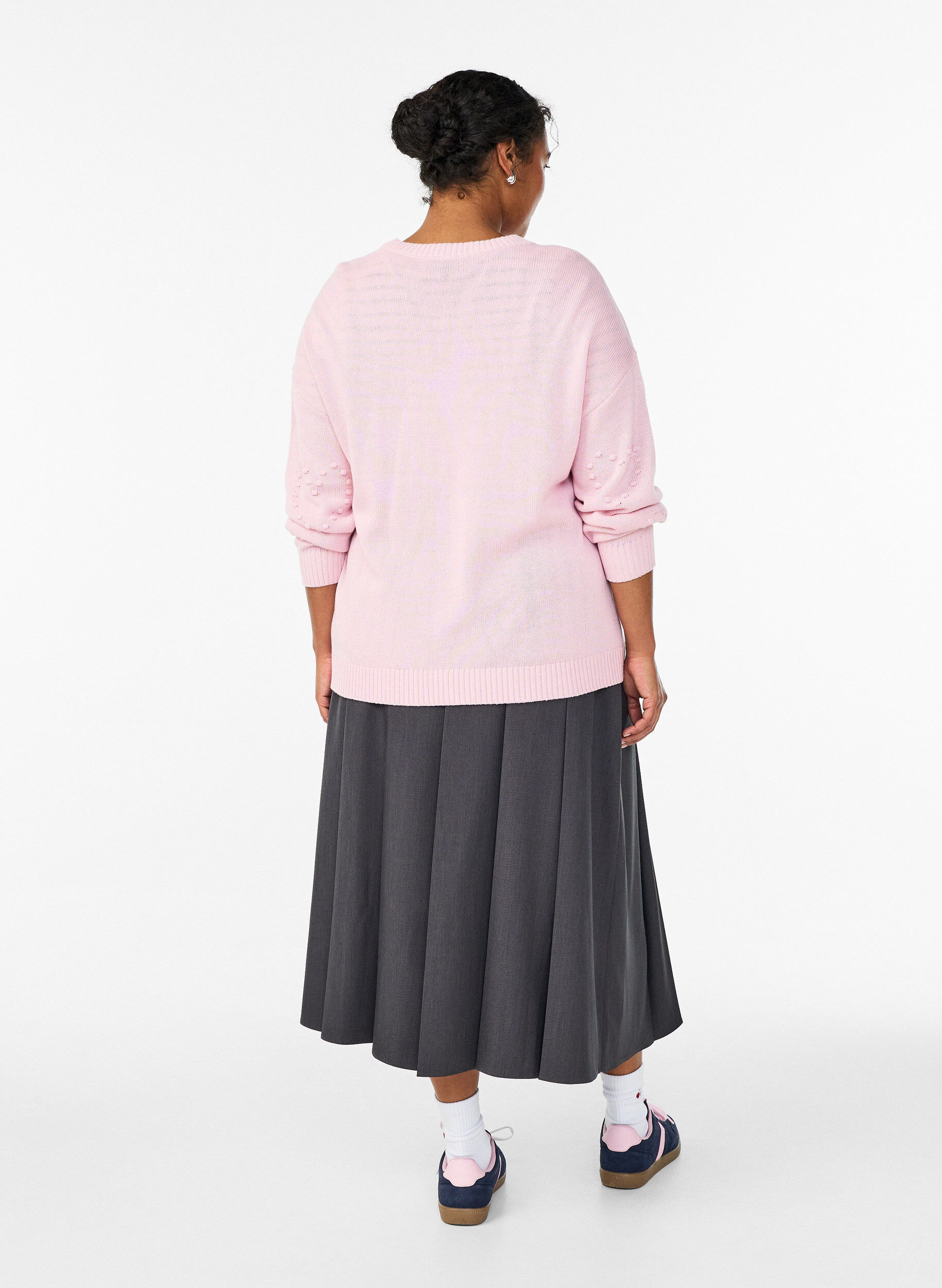 Zizzi Jupe midi avec de larges plis, Gris anthracite, Model image number 1