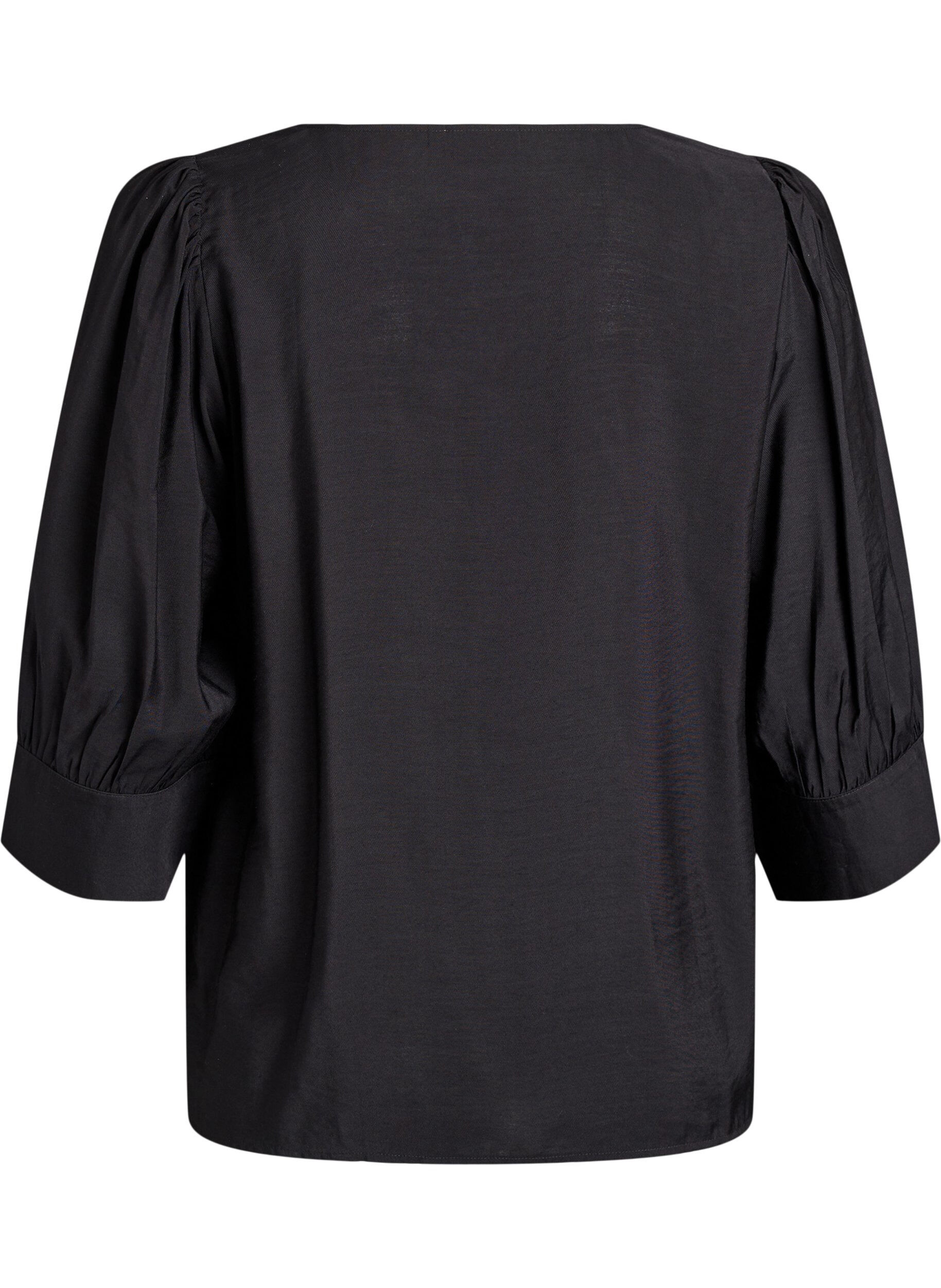 Zizzi Blouse avec col en V et manches 3/4, Noir, Packshot image number 1