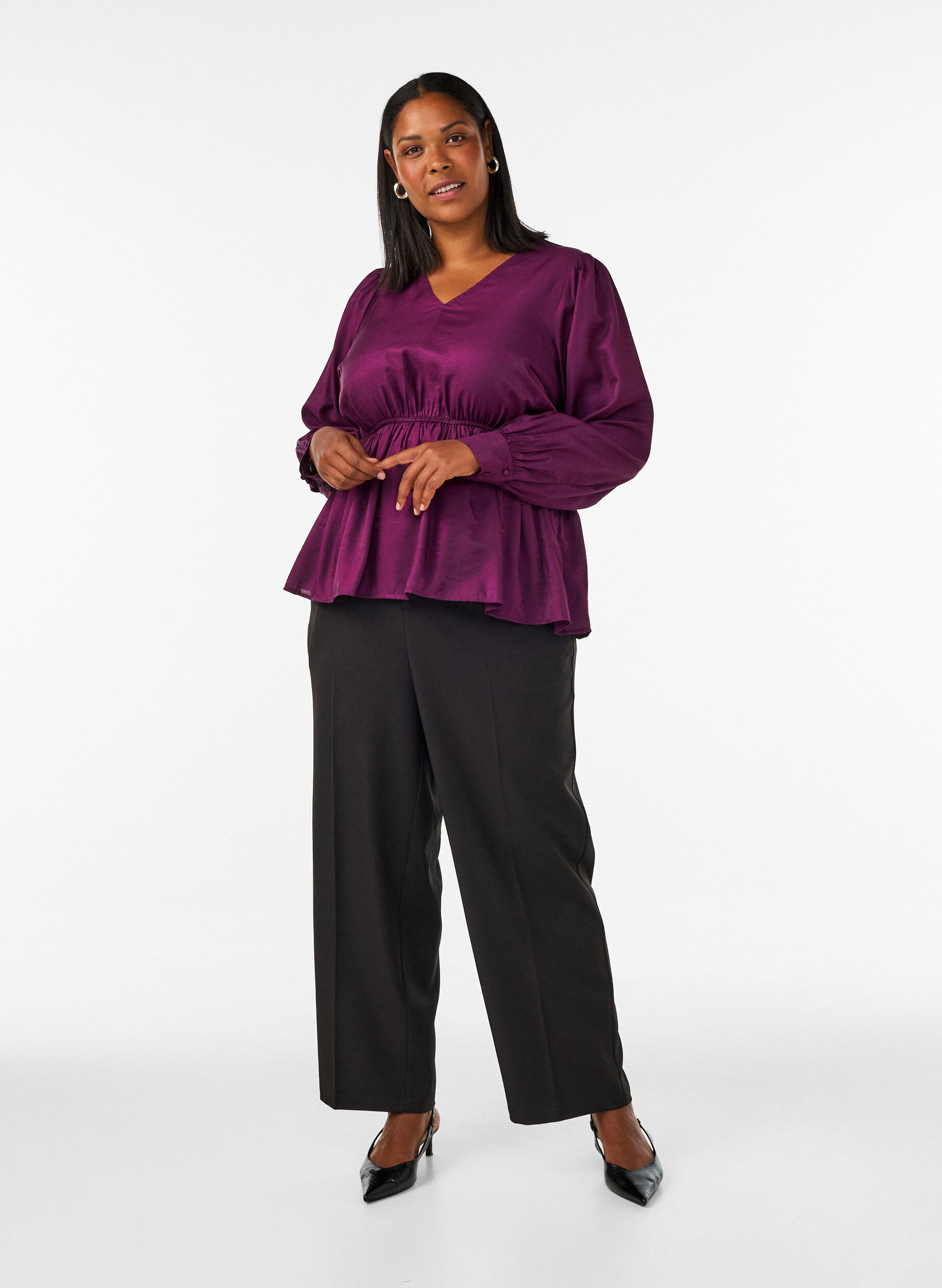 ZizziHoch taillierte Hose mit geraden Beinen, Schwarz, Model image number 0