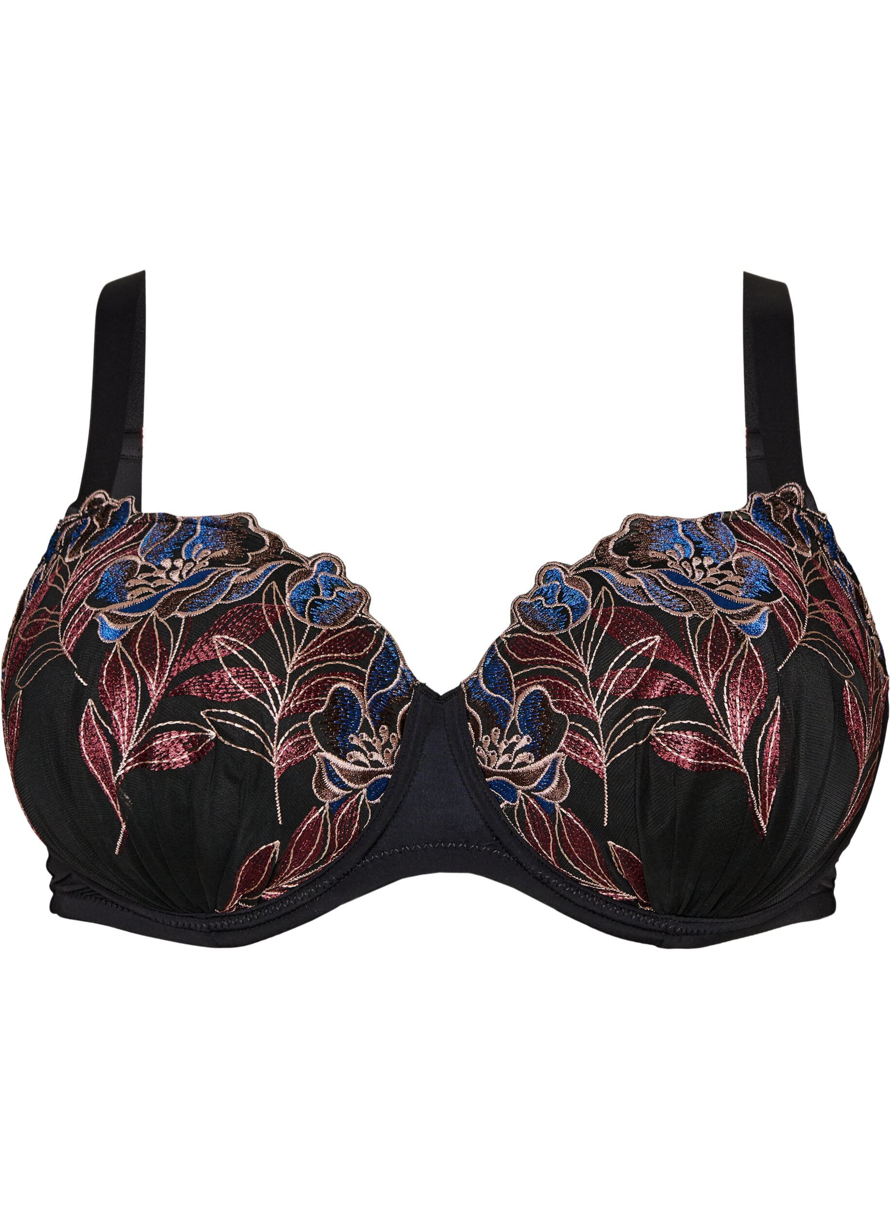 ZizziVorgeformter BH mit Blumenstickerei, Schwarz, Packshot image number 0