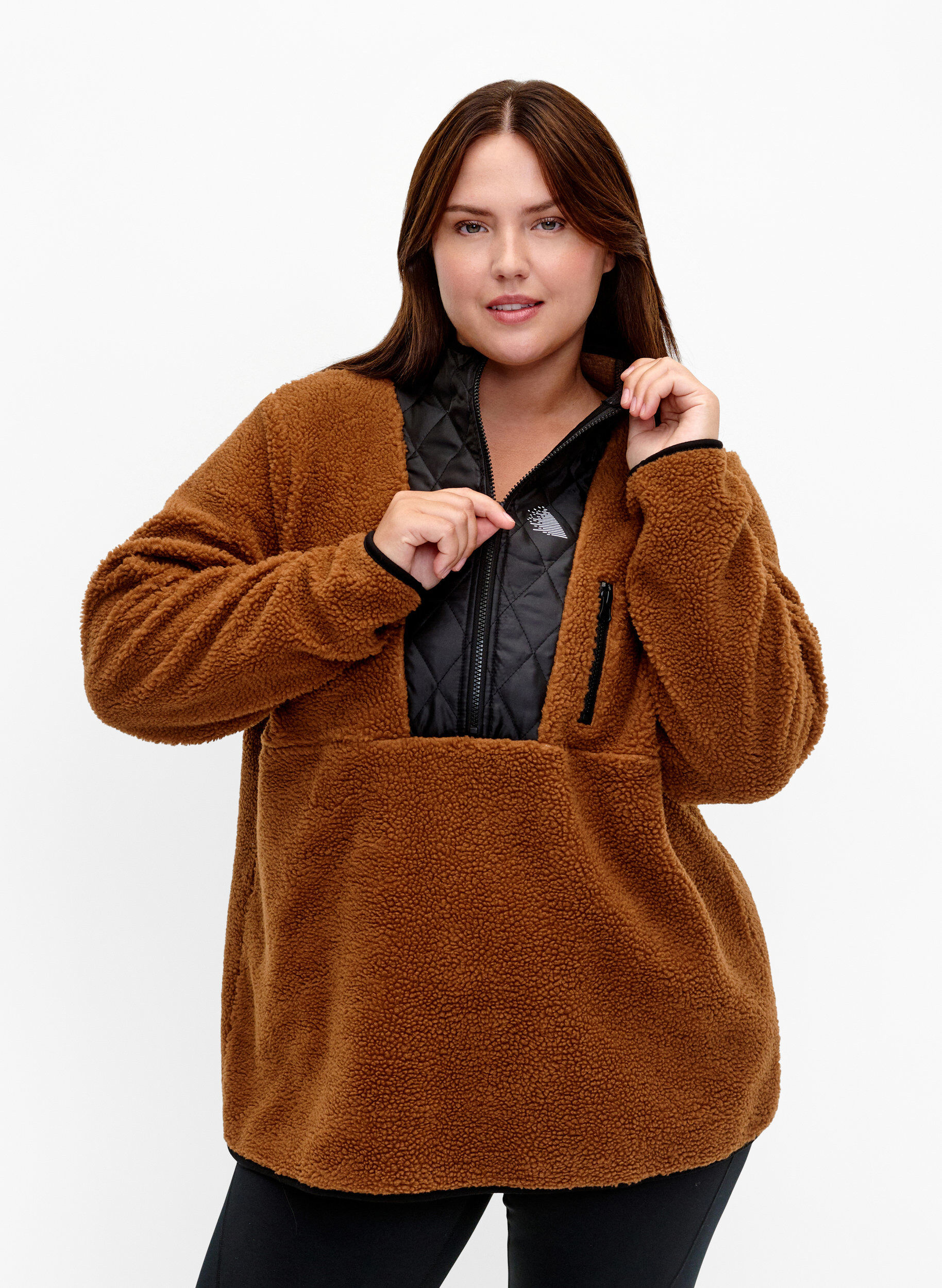 Zizzi Teddy-Anorak mit Stehkragen und Rei&szlig;verschluss, Partridge ASS, Model image number 0
