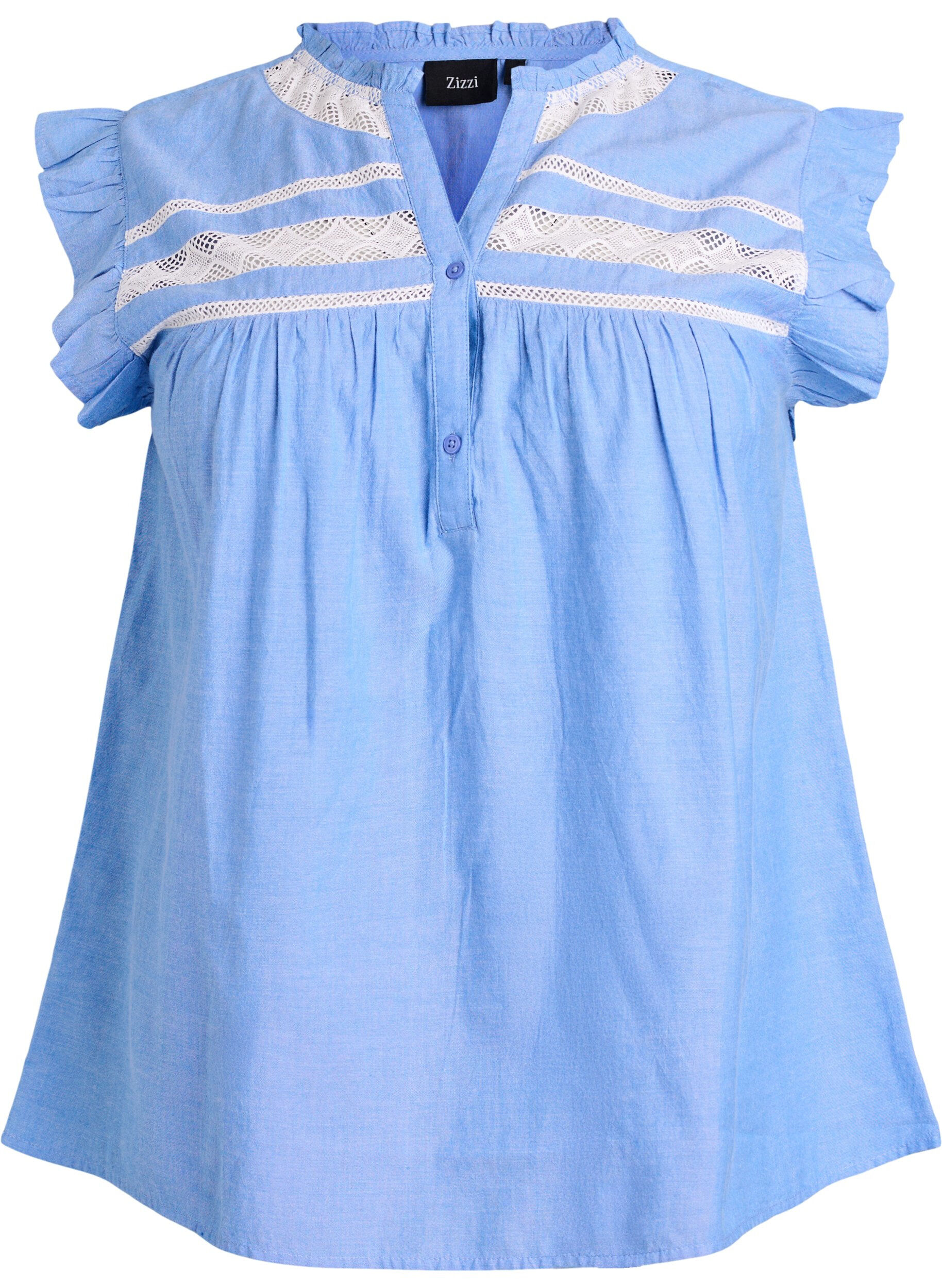 Blouse sans manches en coton &agrave; bords volant&eacute;s