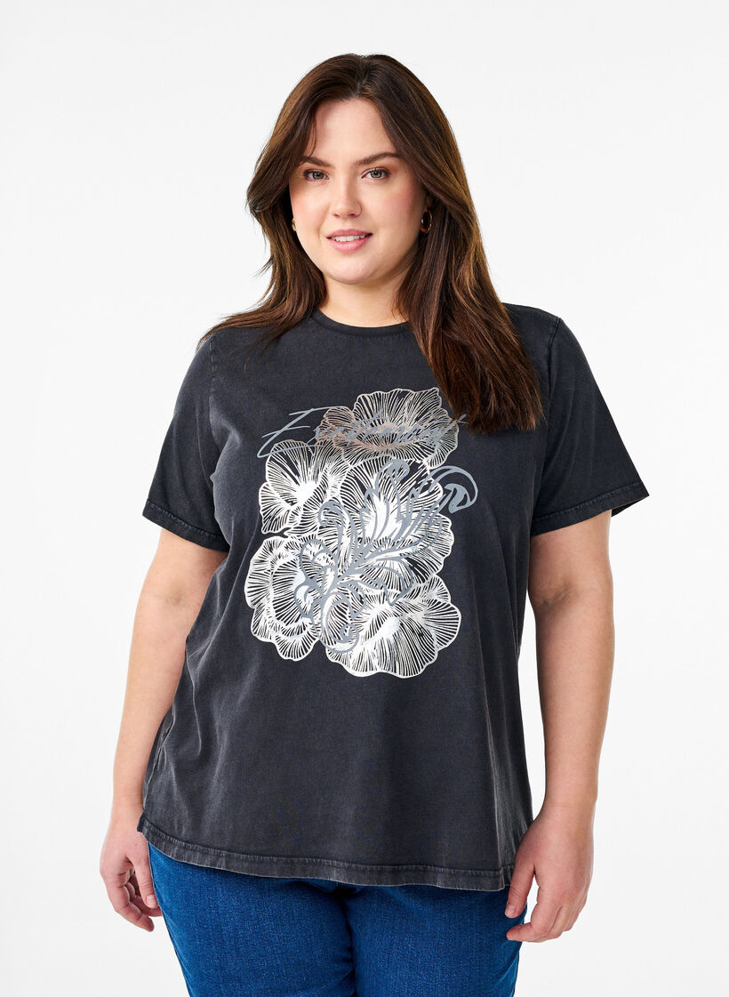 T-Shirt aus Bio-Baumwolle mit coolem Print, Grau, Model image number 0