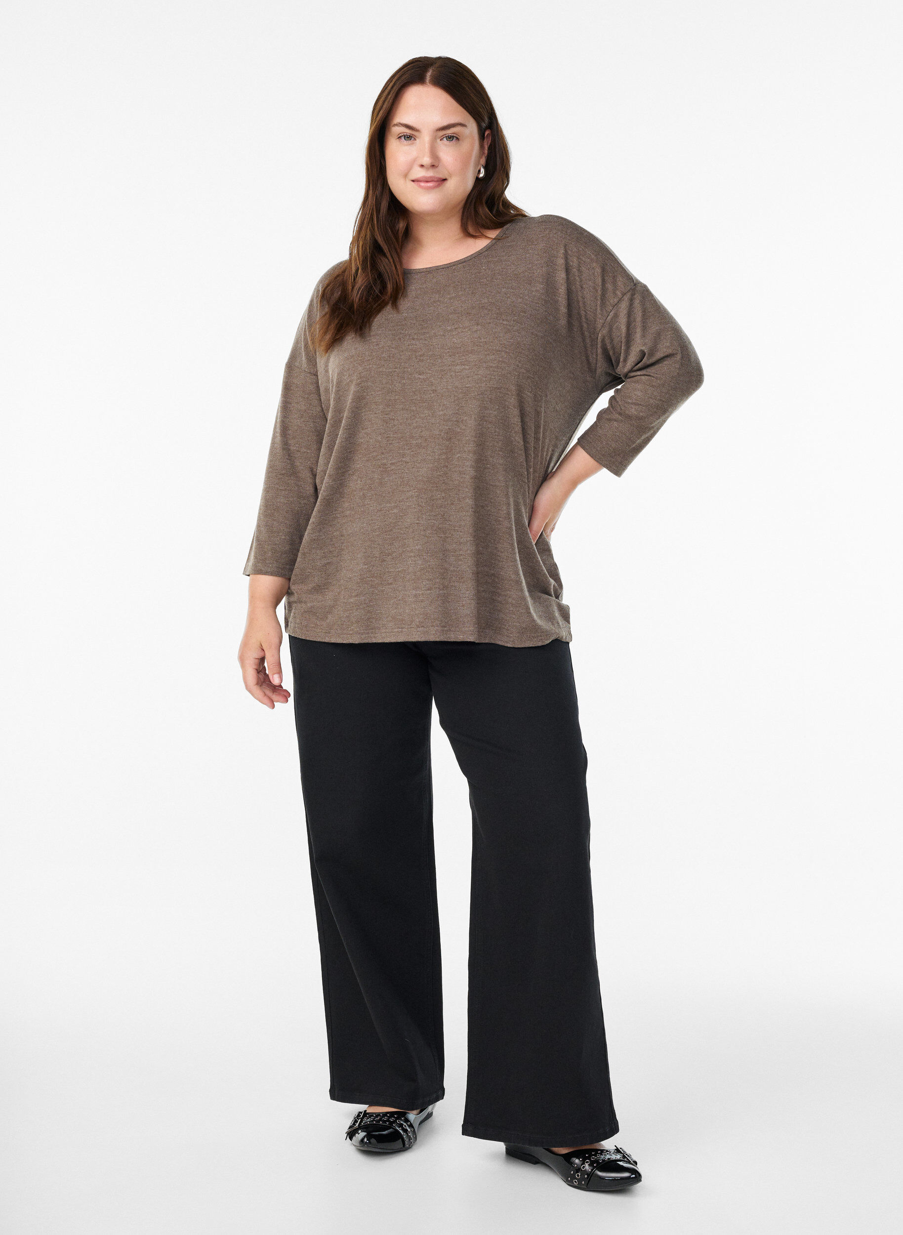 ZizziBluse aus Jersey mit 3/4-&Auml;rmeln, Braun, Model image number 1