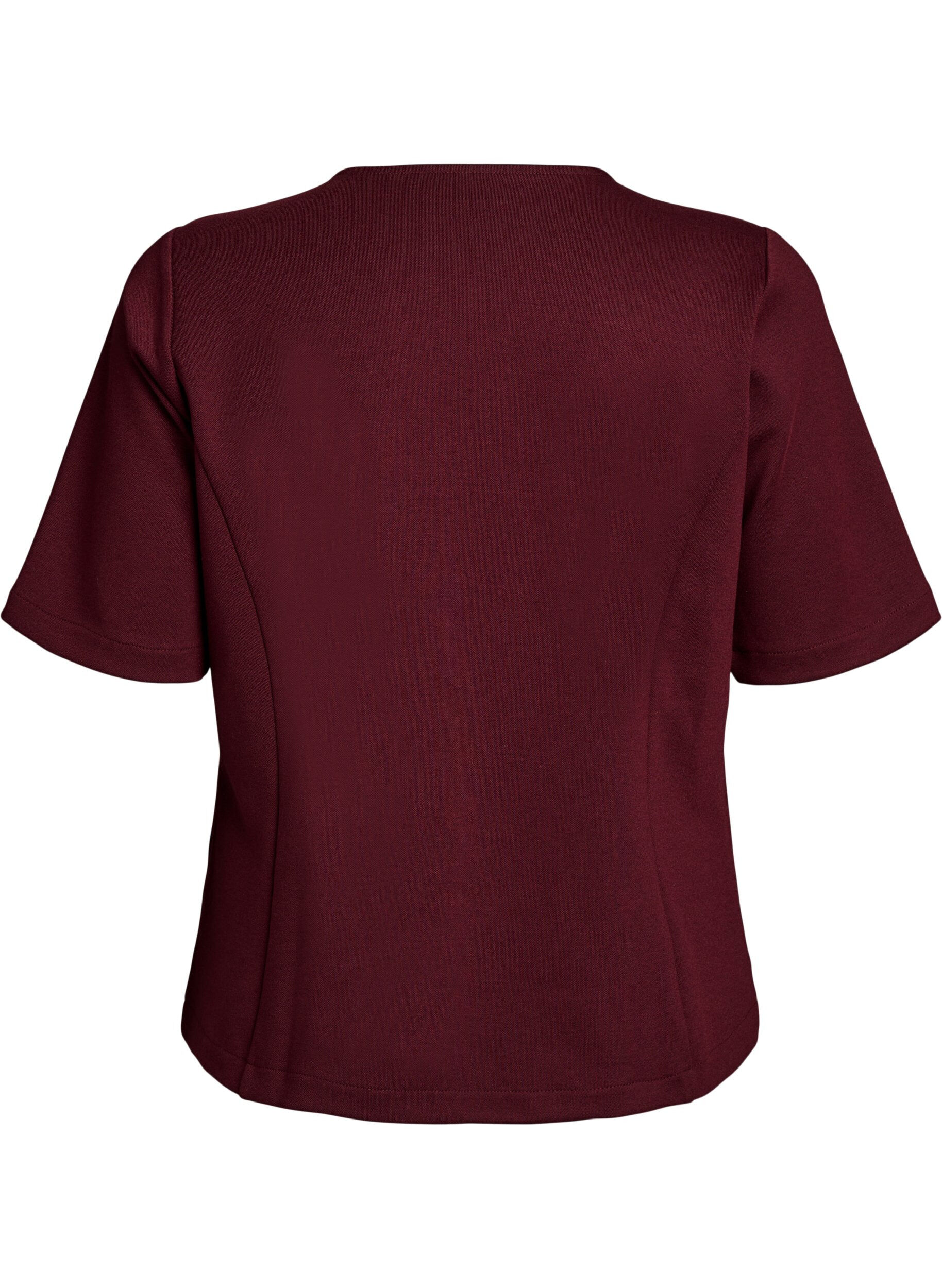 Zizzi Blouse &agrave; effet cache-c&oelig;ur asym&eacute;trique avec manches courtes, Bordeaux, Packshot image number 1