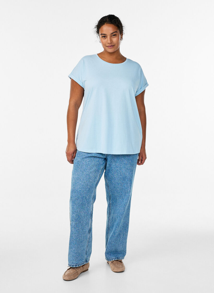 T-shirt &agrave; manches courtes en coton m&eacute;lang&eacute;, Bleu Clair, Model image number 1