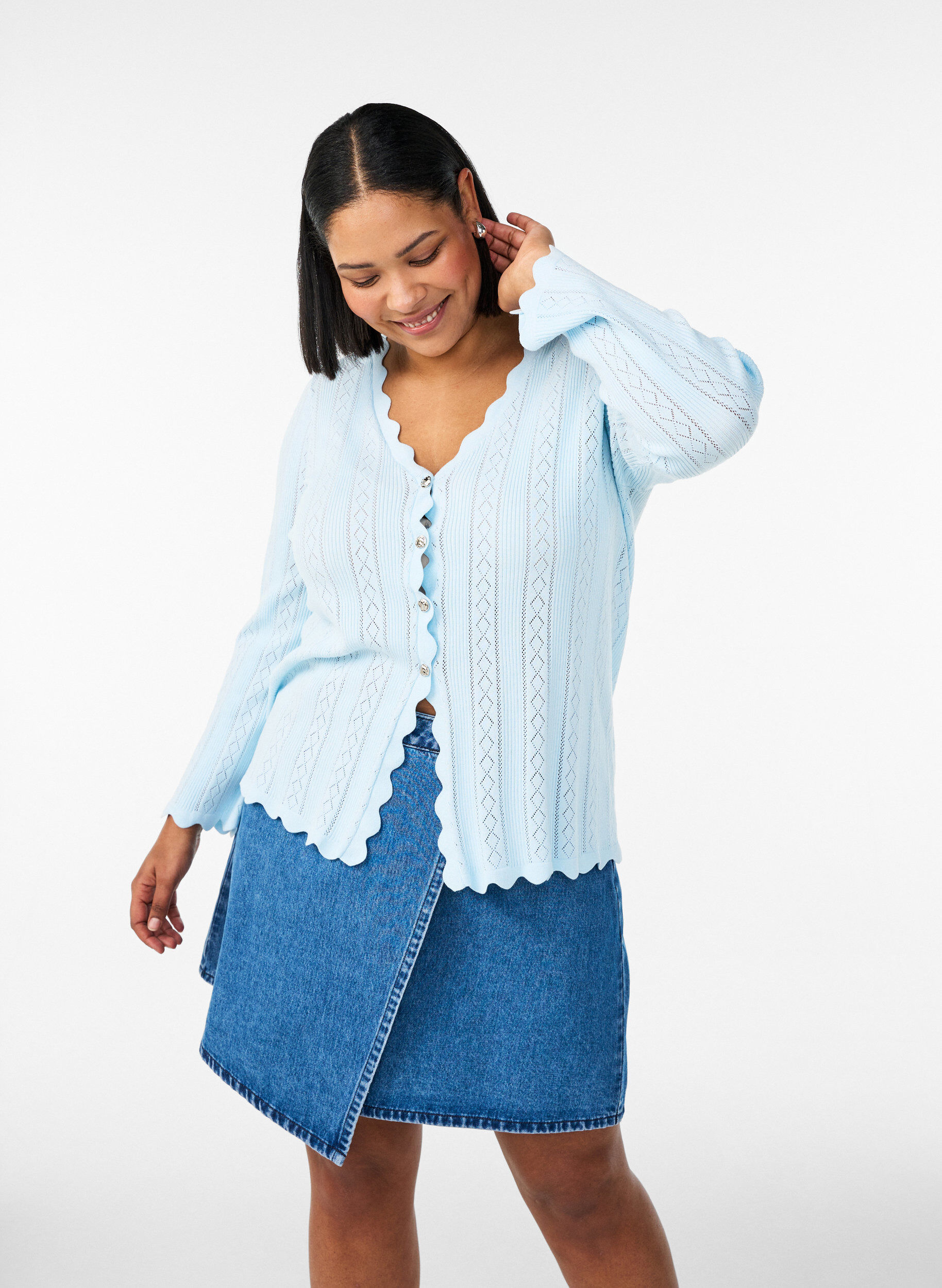 ZizziKurzer Rock in A-Linie aus Denim, Blau, Model image number 3