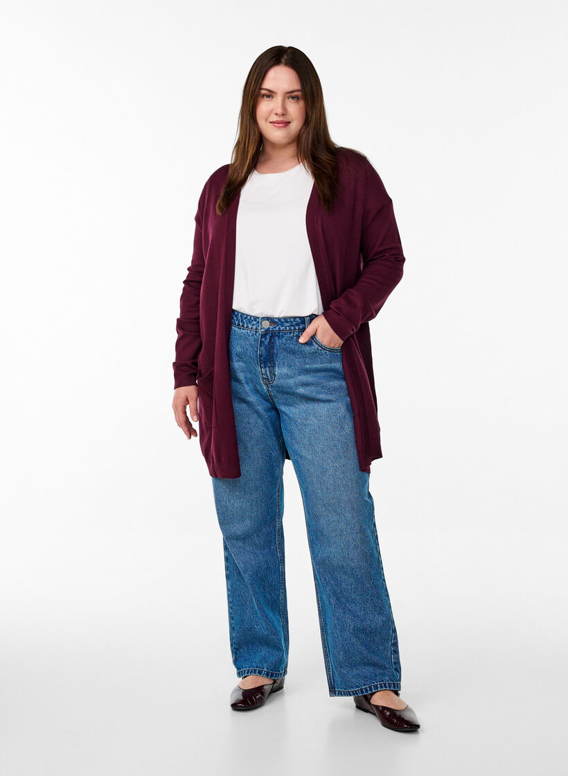 Lange Strickjacke aus Viskose-Mischung, Rot, Model image number 1