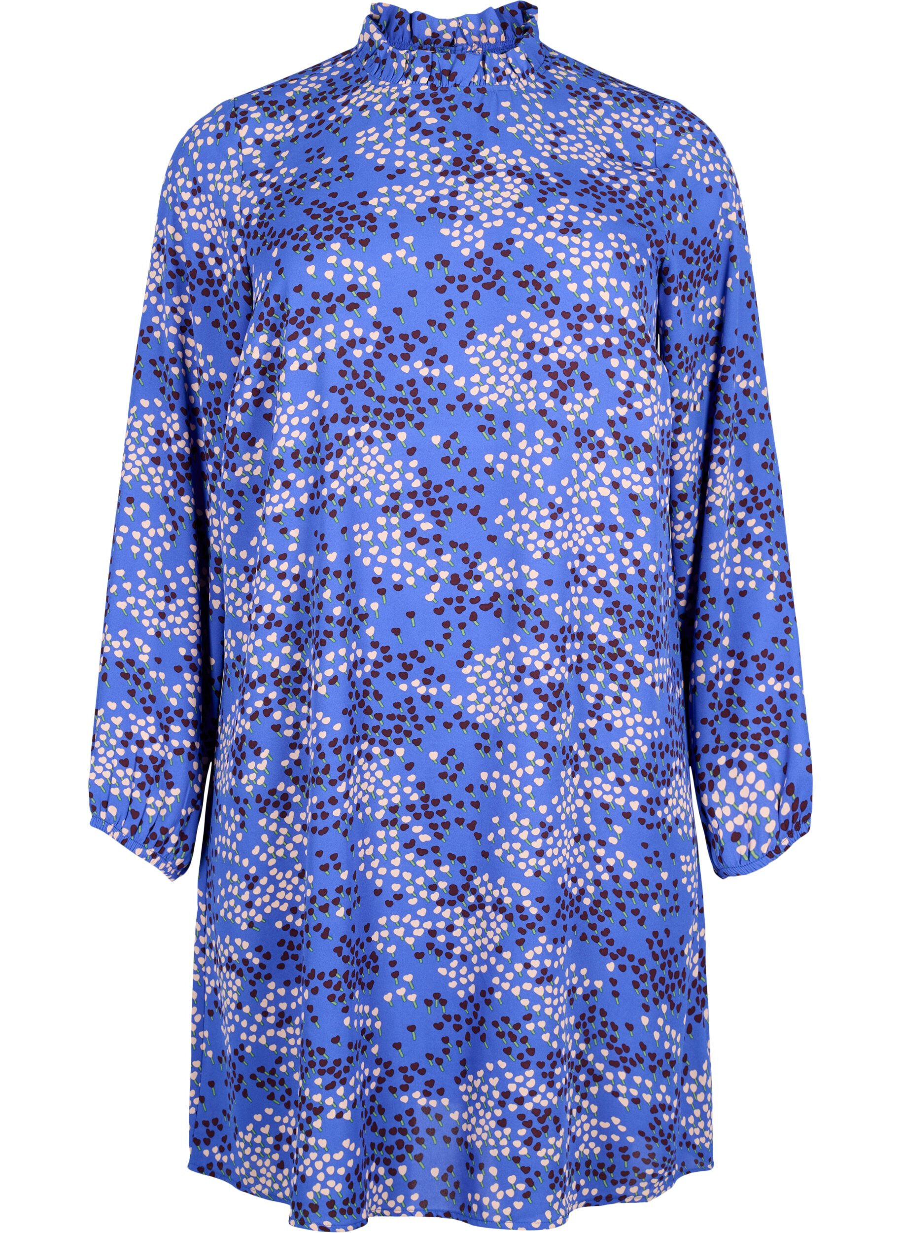 Zizzi FLASH &ndash; Lang&auml;rmeliges Kleid mit Aufdruck, Dazzling Blue AOP, Packshot image number 0