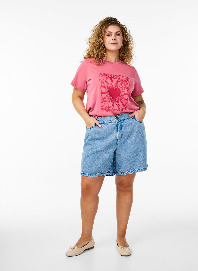 Locker geschnittene Jeansshorts mit hoher Taille, Blau, Model image number 1