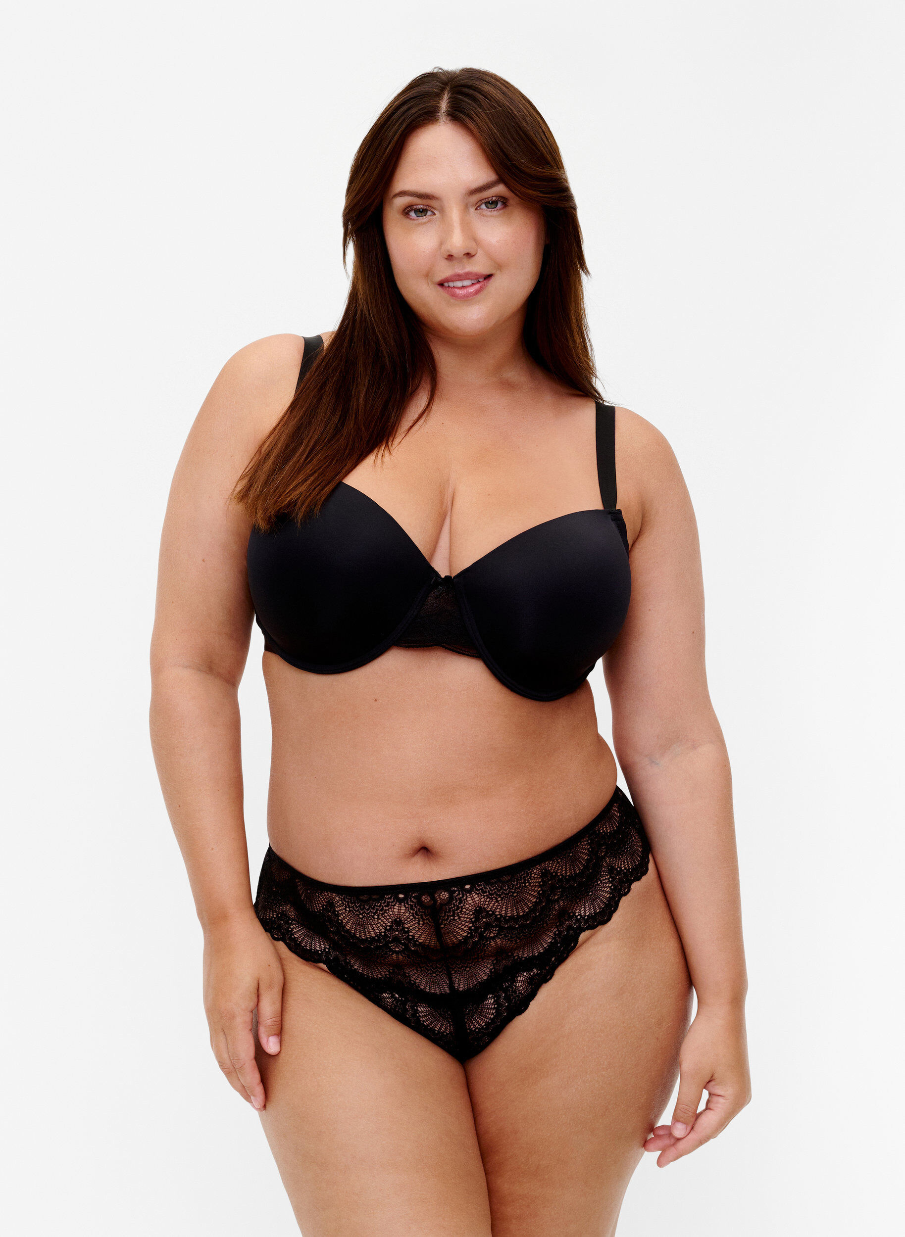 Zizzi Po-freier Spitzen-Tanga, Black, Model image number 0