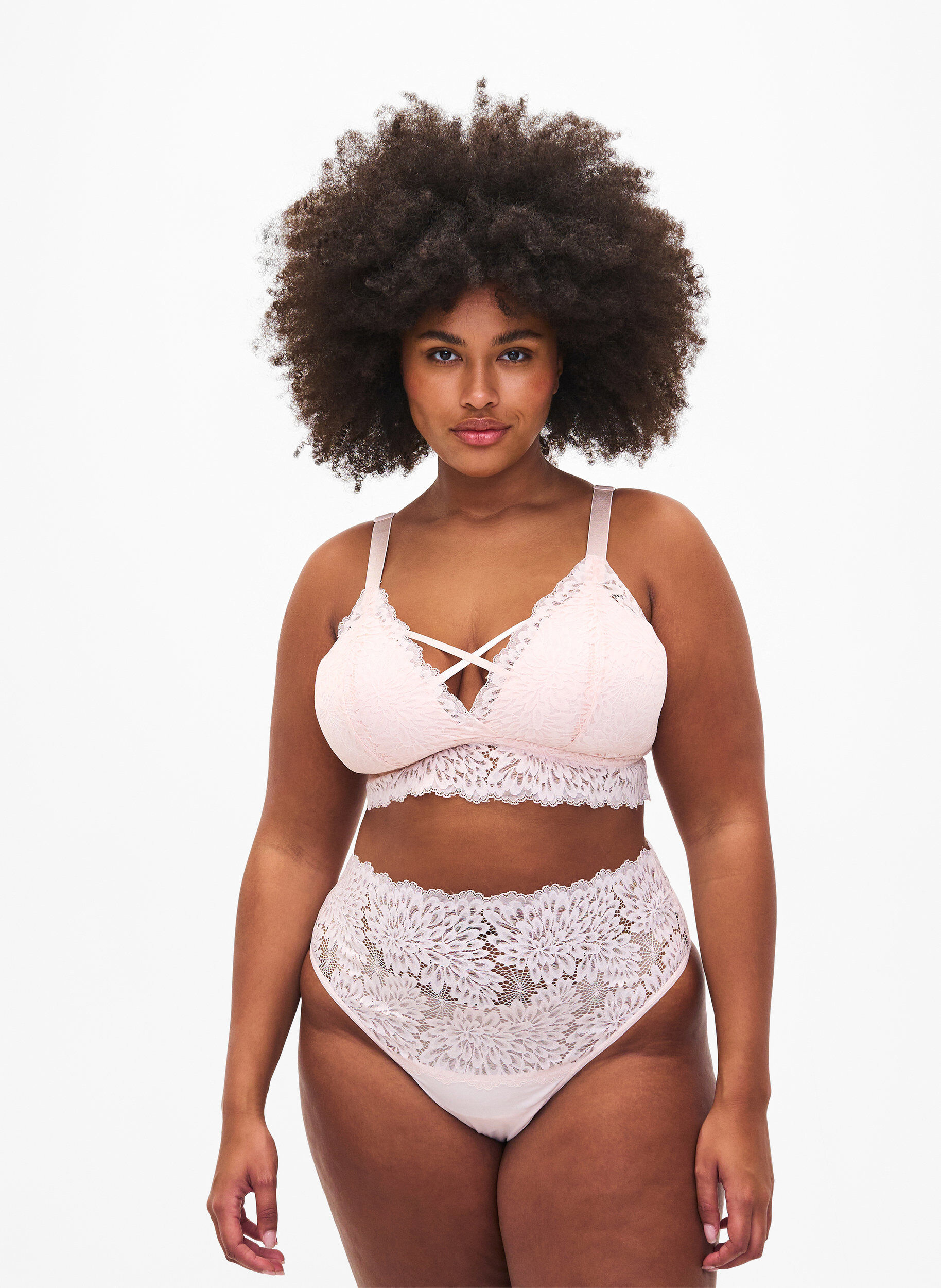 Zizzi Bralette avec d&eacute;tail de cordon et rembourrage doux, Peach Blush, Model image number 3