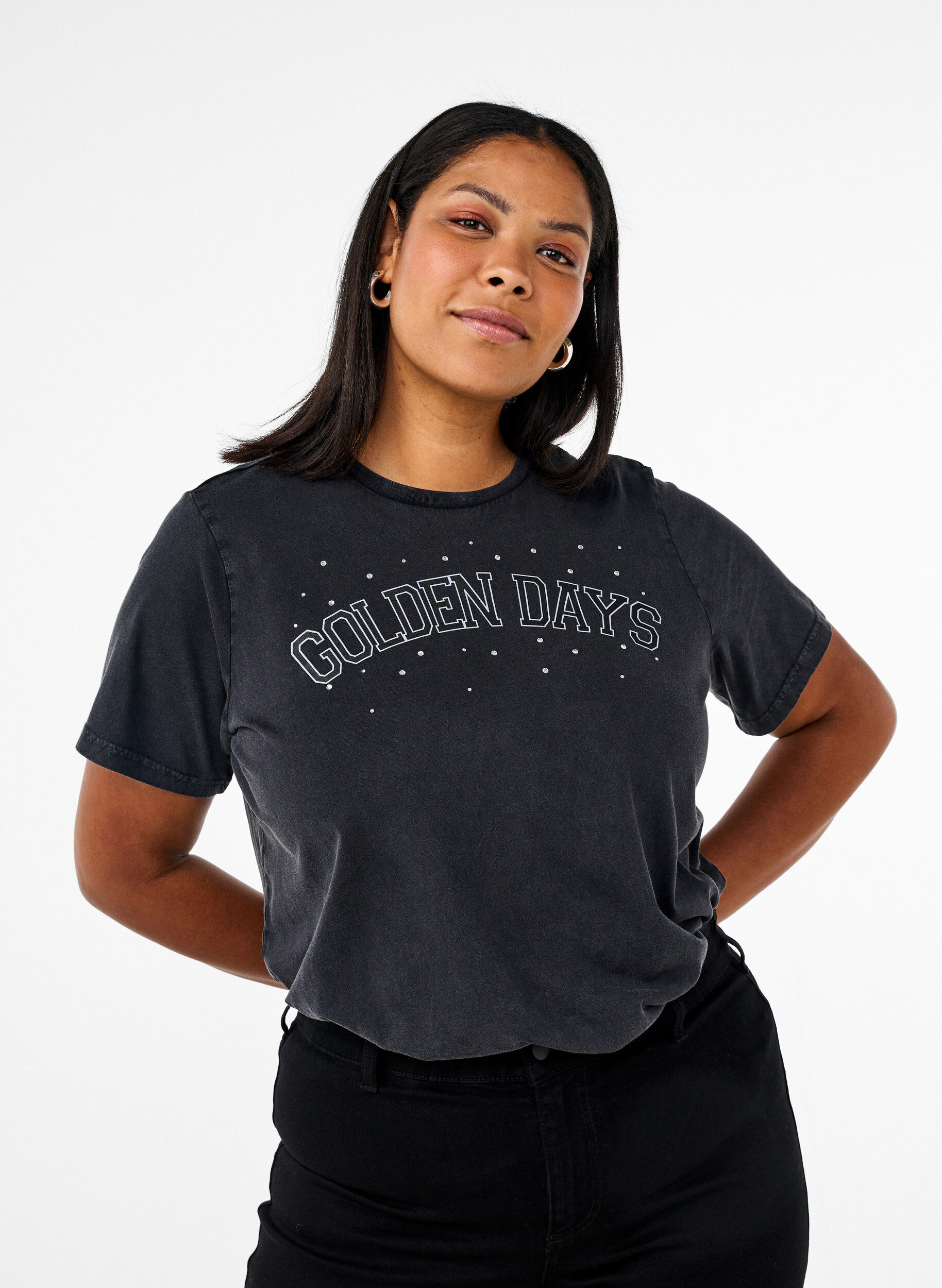 Zizzi T-Shirt aus Bio-Baumwolle mit Grafikprint, Grau, Model image number 0