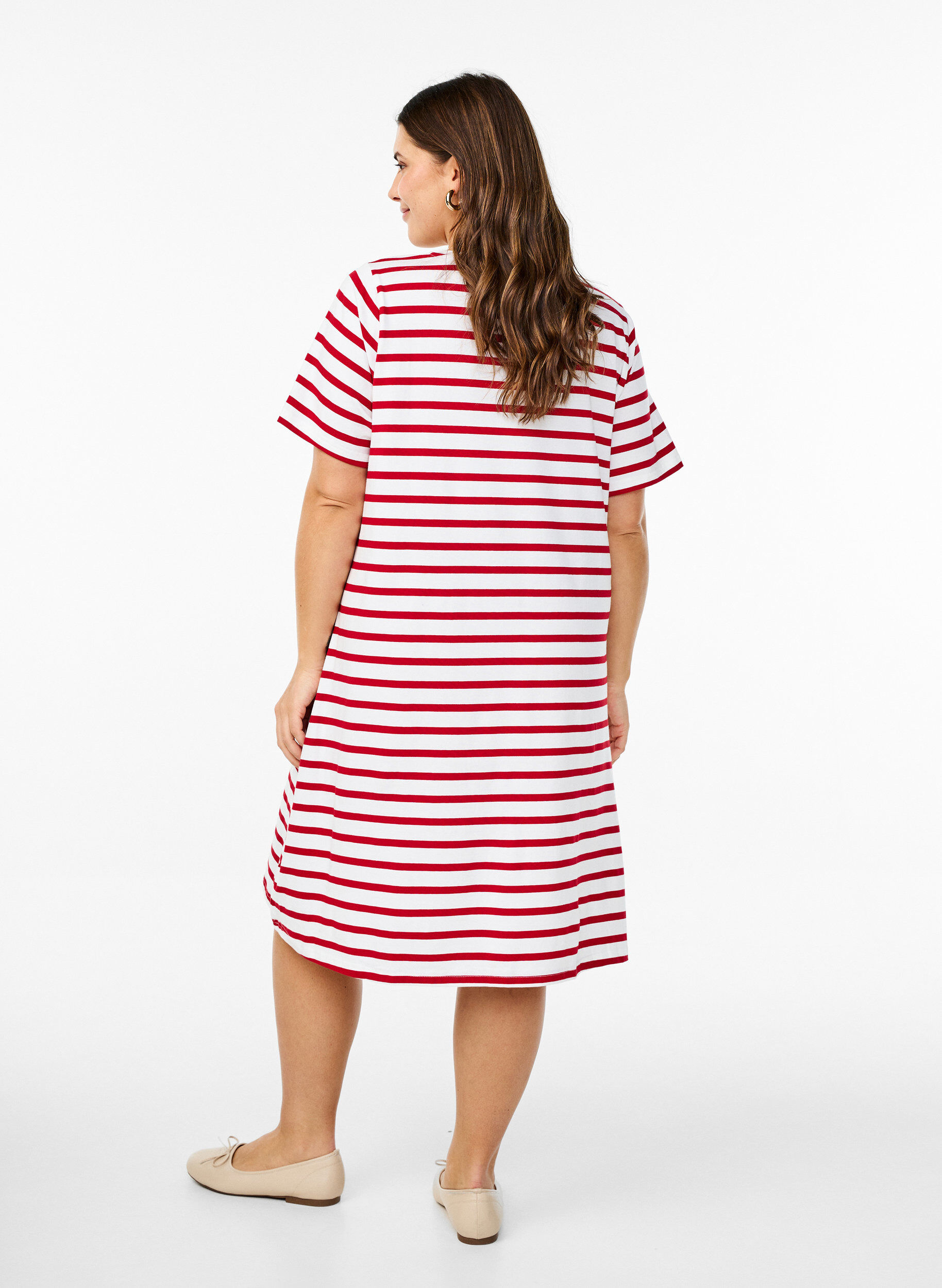Zizzi Gestreiftes Jerseykleid mit kurzen &Auml;rmeln, Rot, Model image number 1